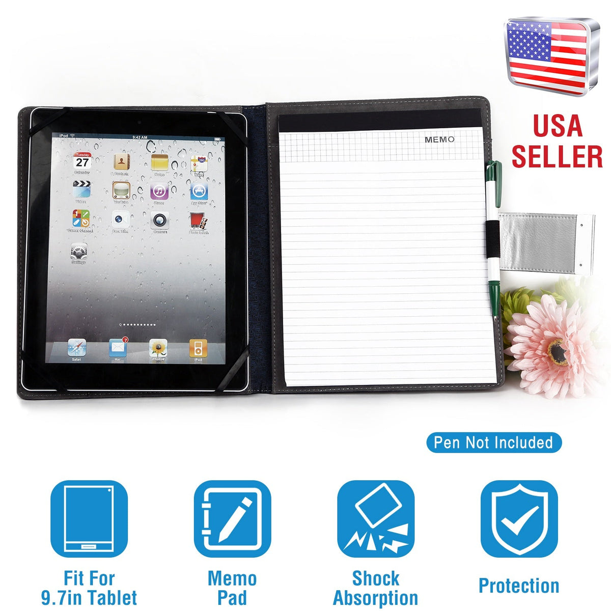 Tablet PC Protector Organizer Case For 9.7in Tablets Business Tablet Portfolio with Notepad Paper