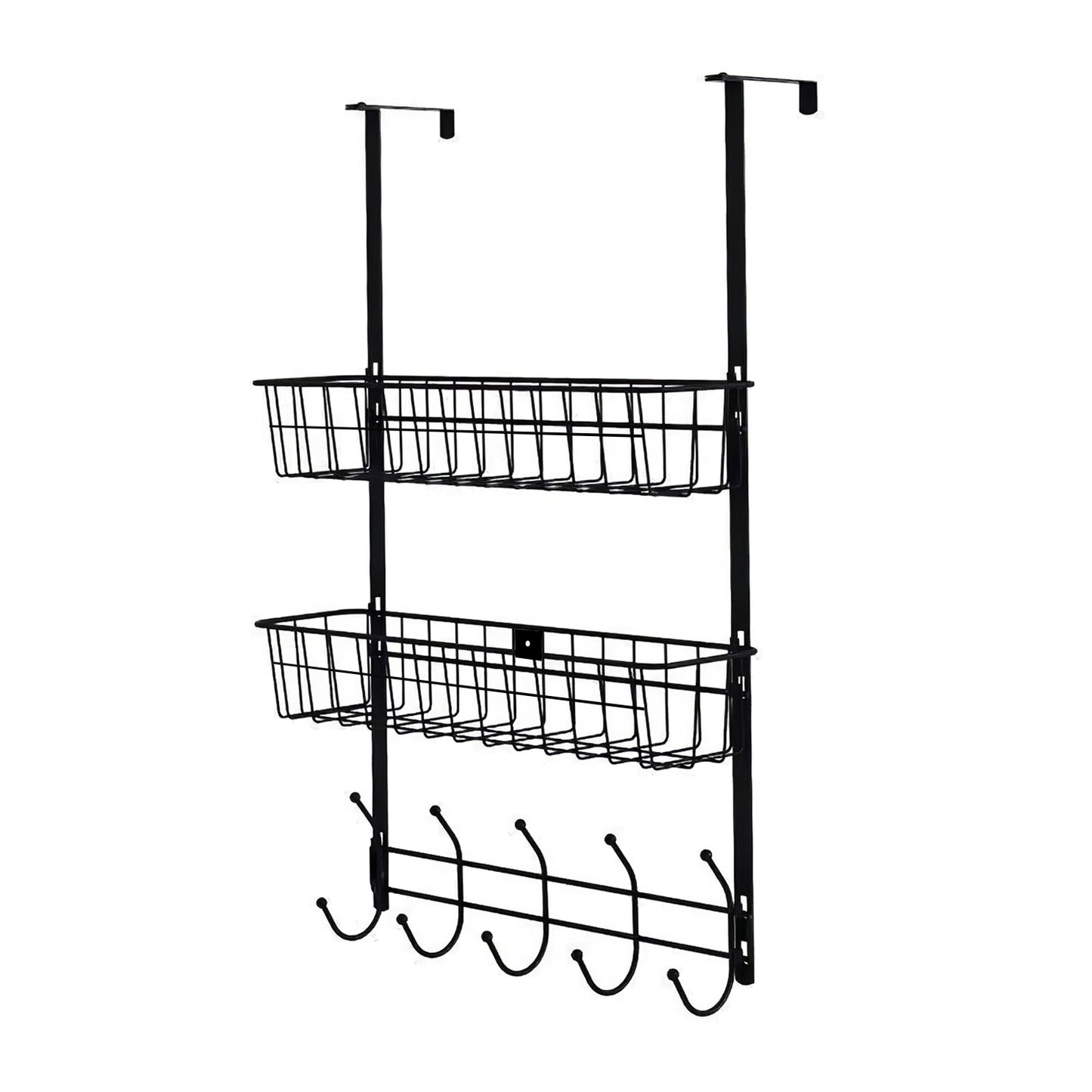 Over The Door Organizer with 5 Hooks and 2 Metal Baskets