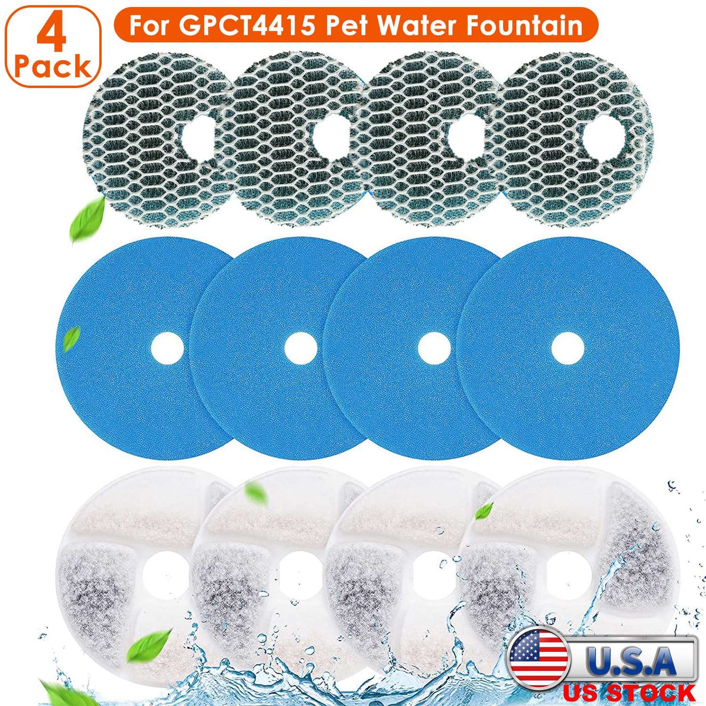 Pet Water Fountain Replacement Filters 4-Pack for GPCT4415