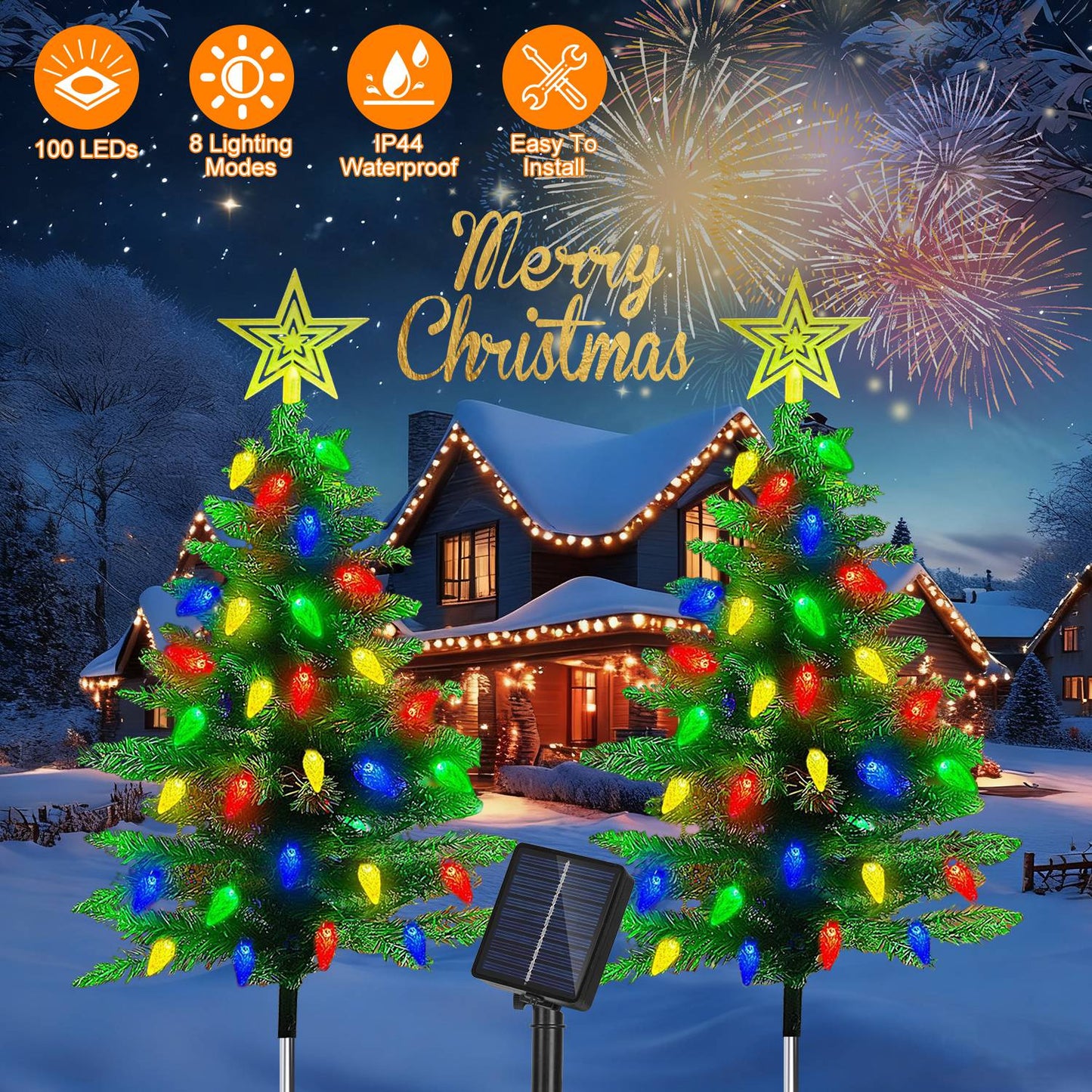 Solar Christmas Tree Pathway Lights with 100 LED & 8 Modes
