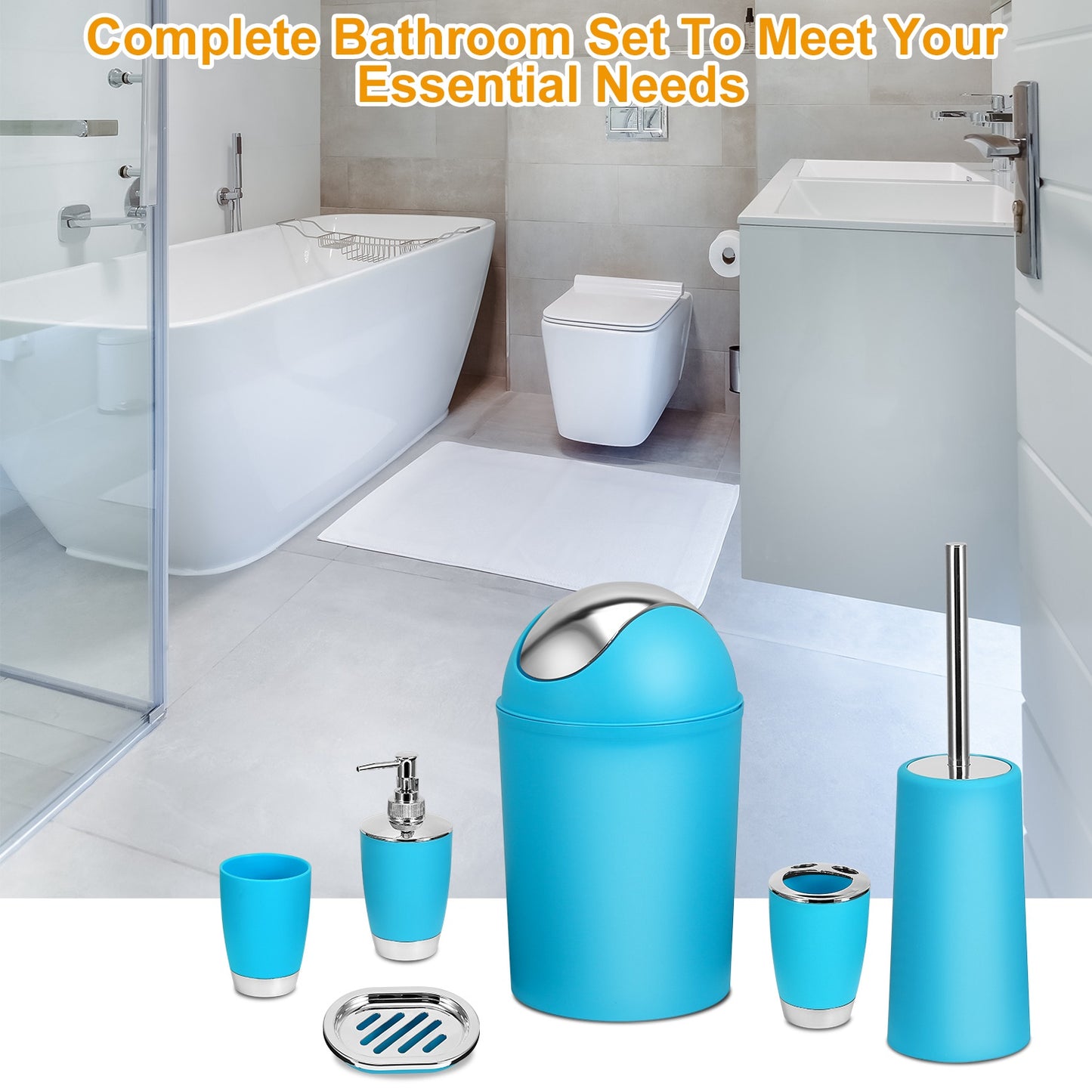 6-Piece Bathroom Accessories Set with Soap Dispenser & Brush