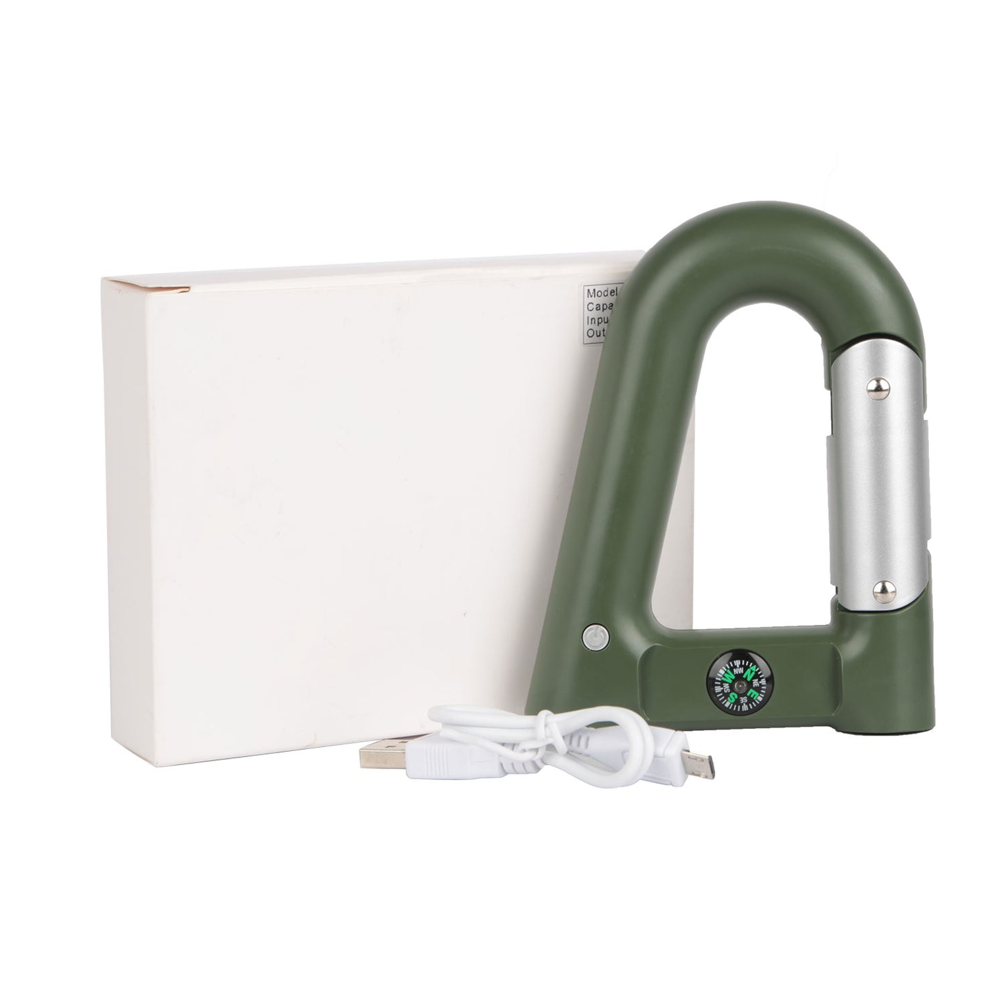 Carabiner Power Bank 2200mAh with LED Flashlight & Compass