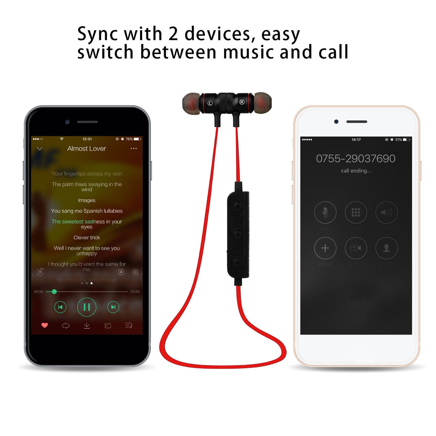 Wireless Neckband Headphones with Magnetic Earbuds - Sport