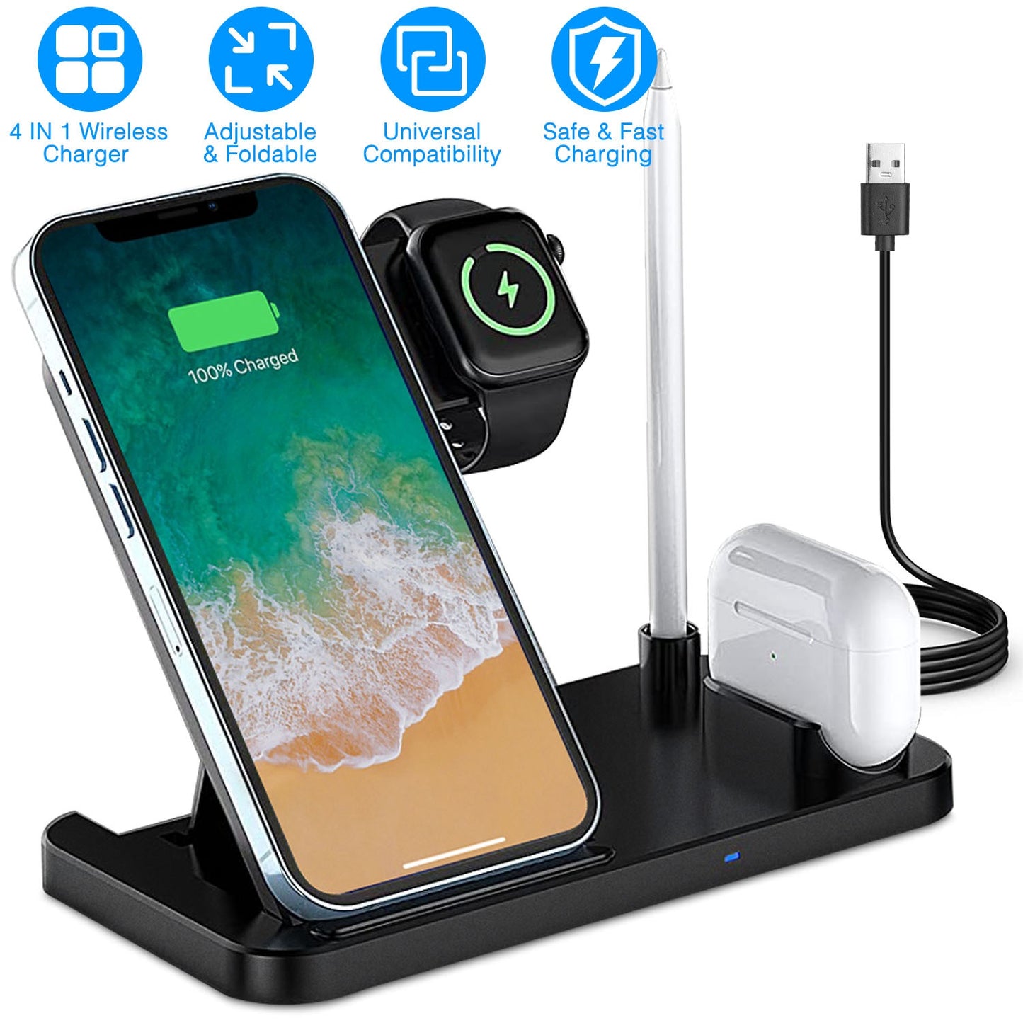 4-in-1 Wireless Charging Station with Foldable Stand