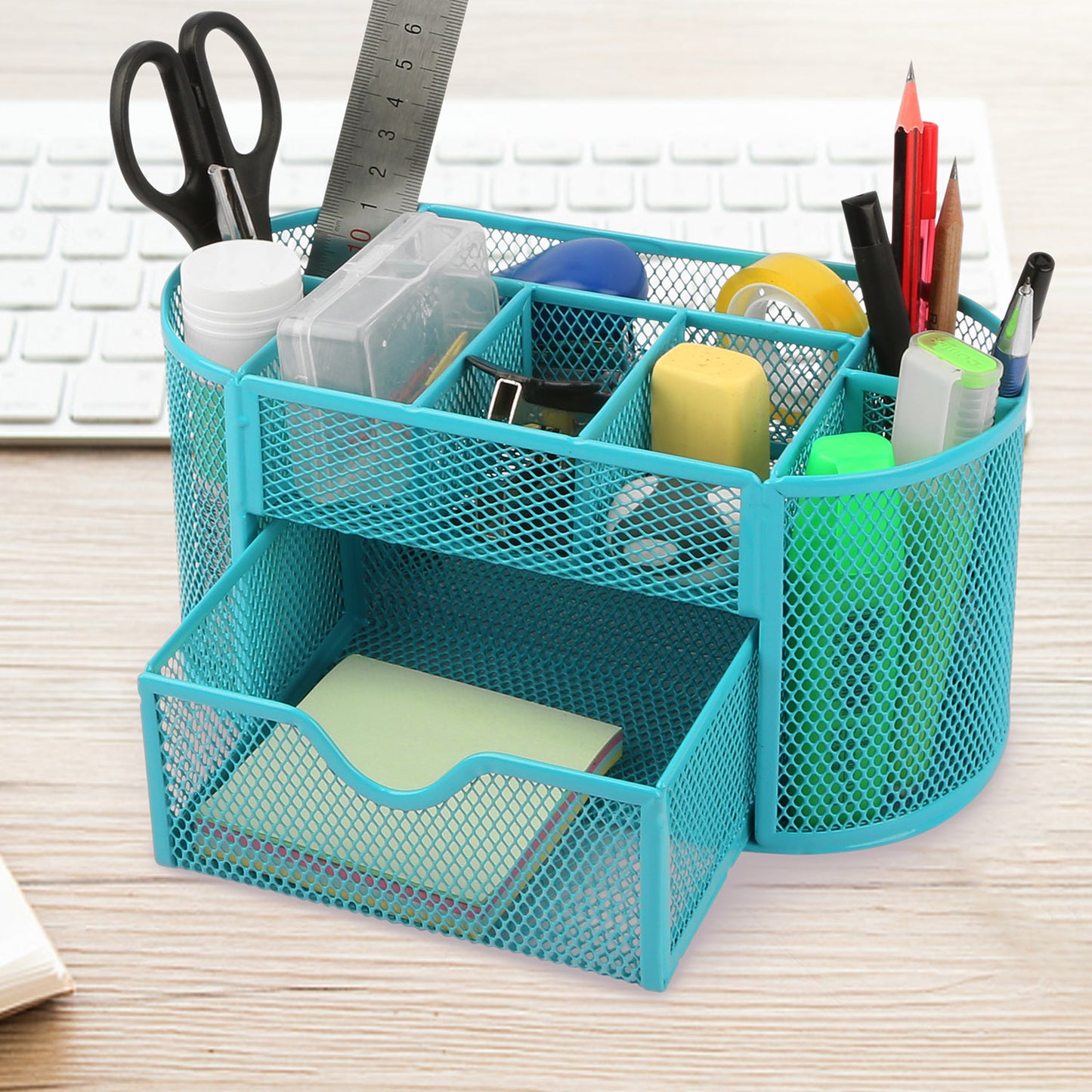 Metal Mesh Desk Organizer with 9 Compartments & Drawer