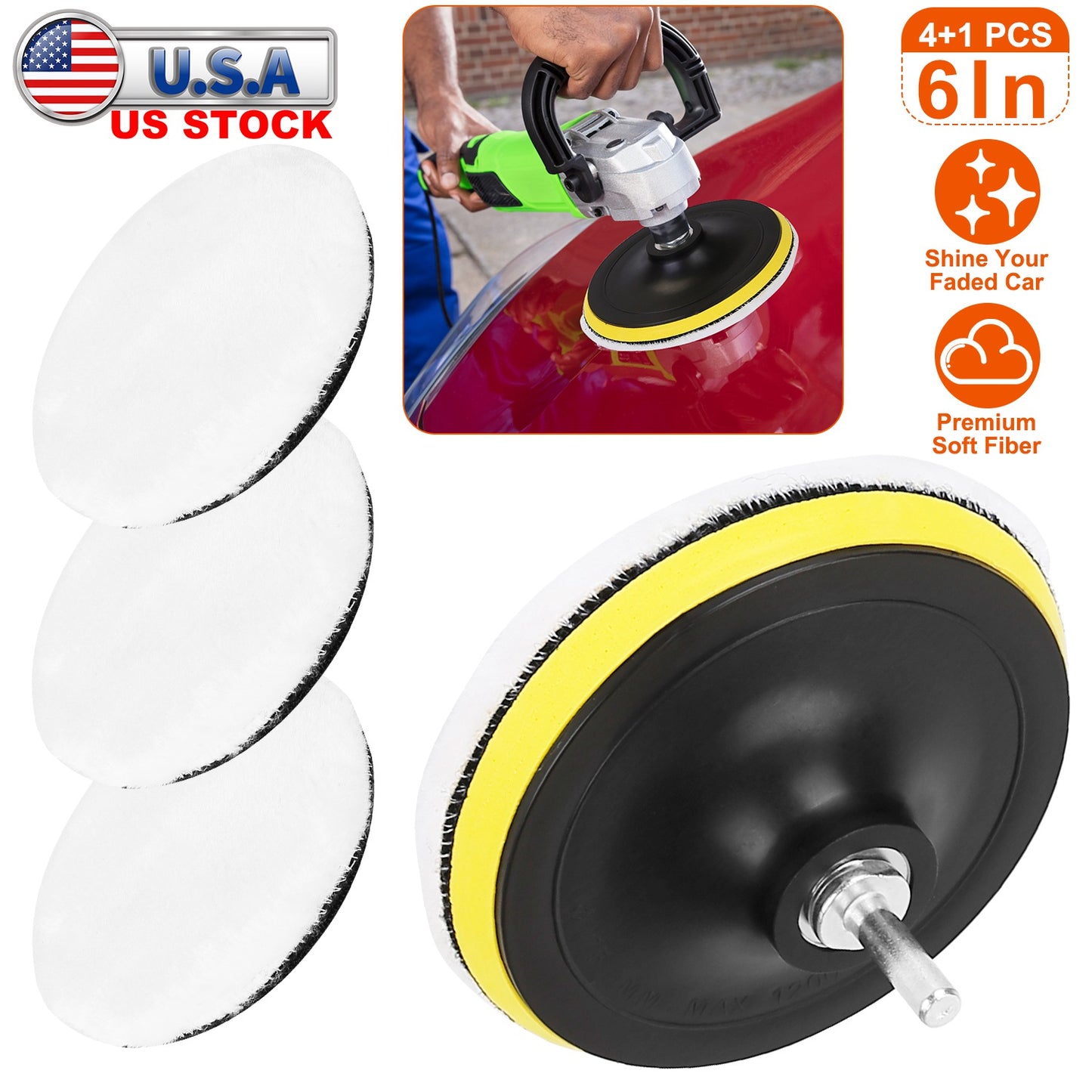 6" Buffing Polishing Pads Set with M14 Drill Adapter - 5 Piece