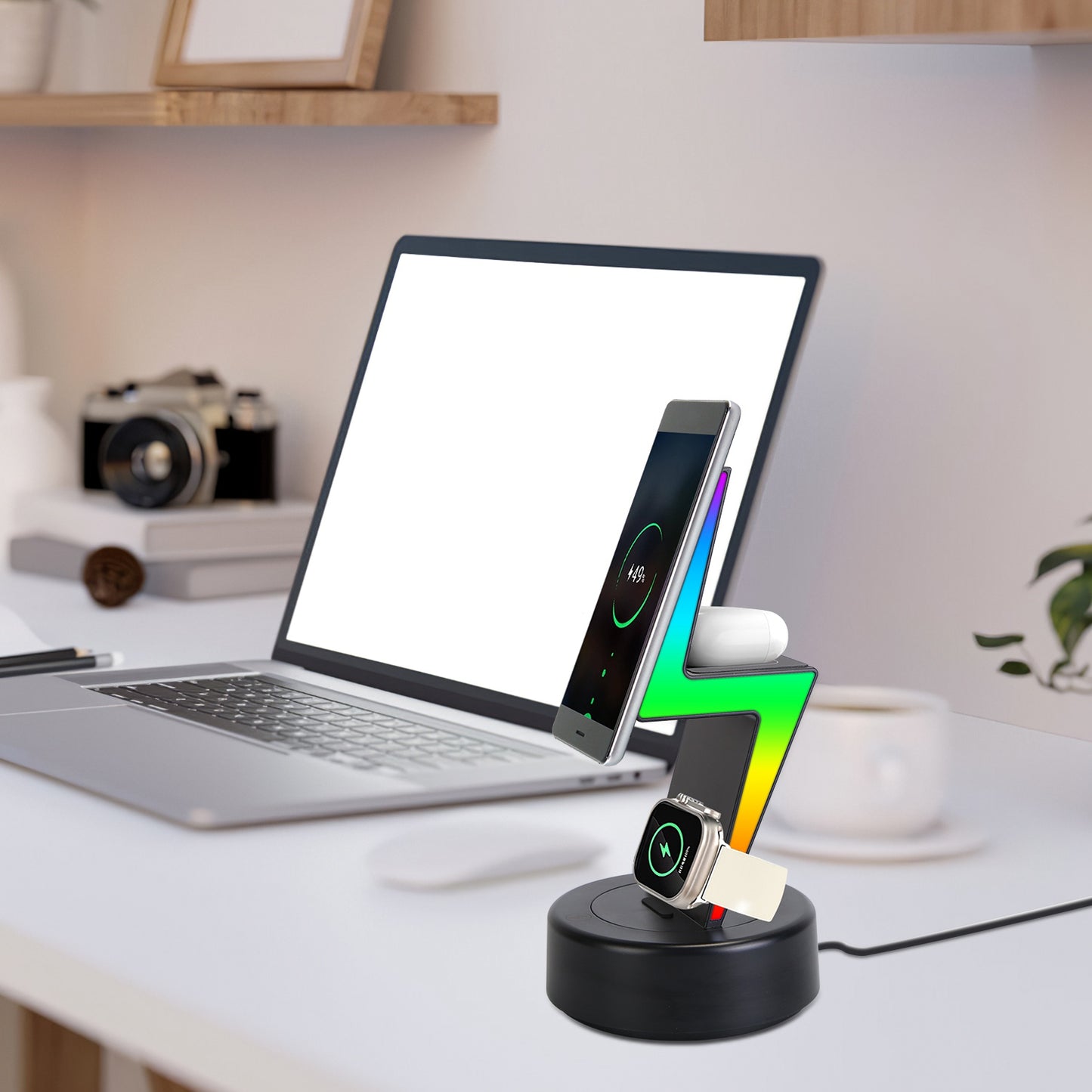 3-in-1 Magnetic Wireless Charging Station with RGB Lighting