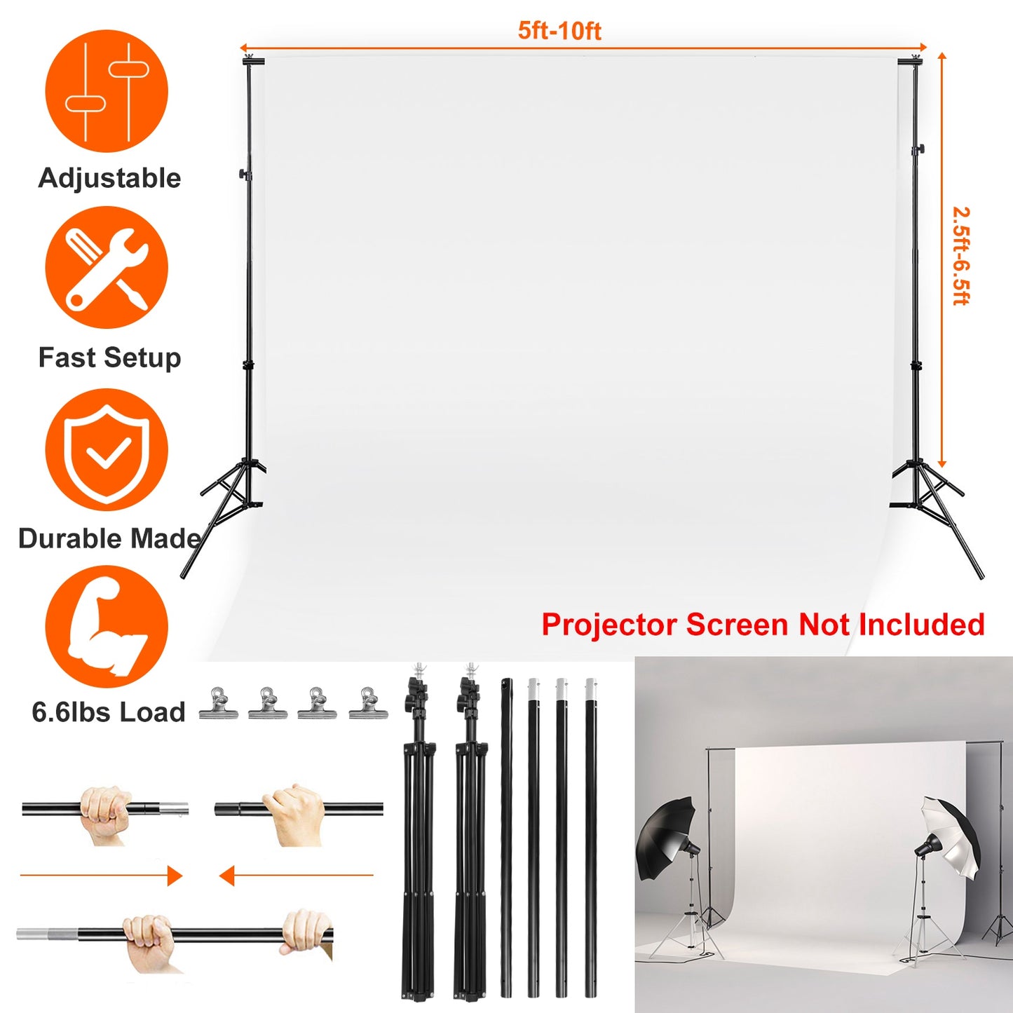Backdrop Stand 6.5x10ft Adjustable Photography Support System
