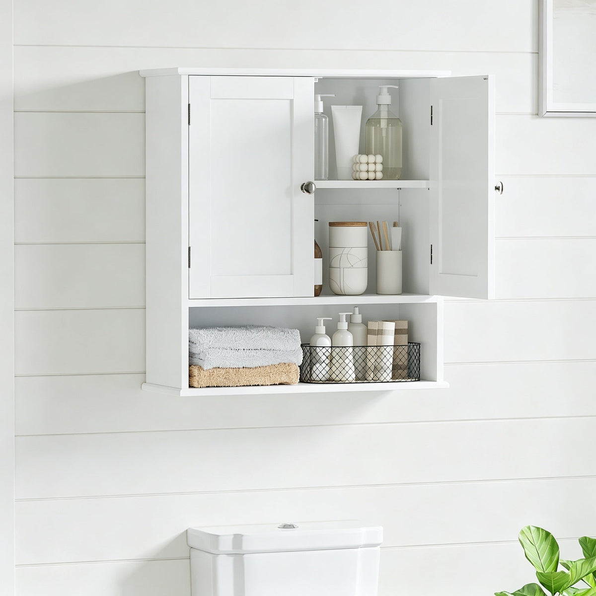 Wall Mounted Bathroom Cabinet with Adjustable Shelf & Doors