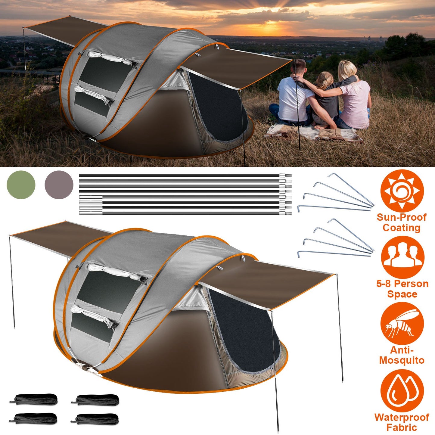 Pop Up Tent 5-8 Person Instant Setup Waterproof Camping Tent