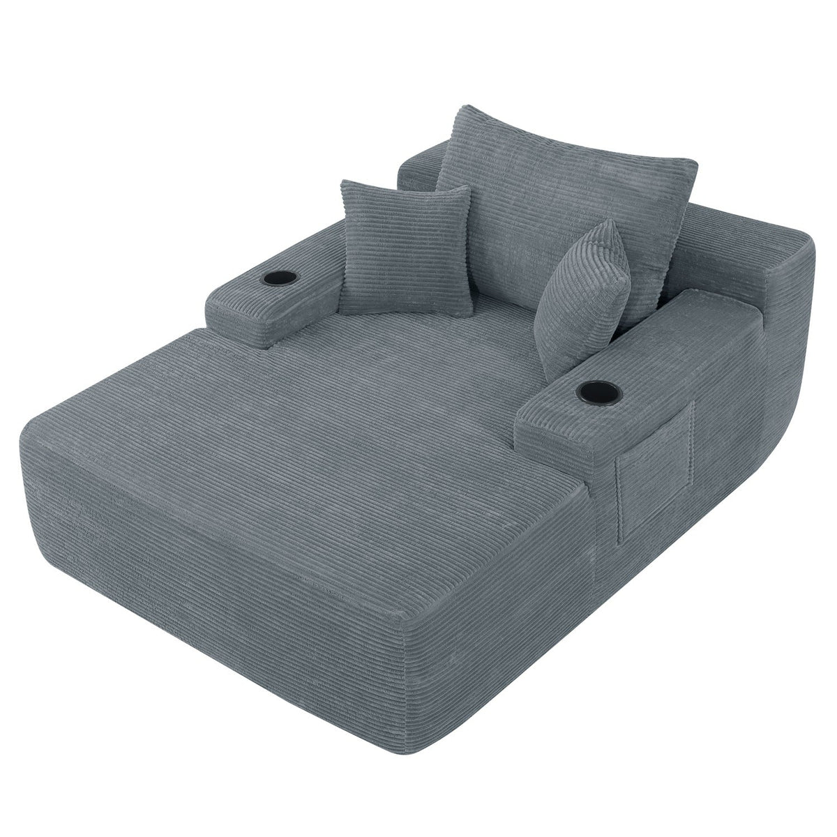 Convertible Chaise Lounge Sleeper Sofa with Cup Holders & Pillows