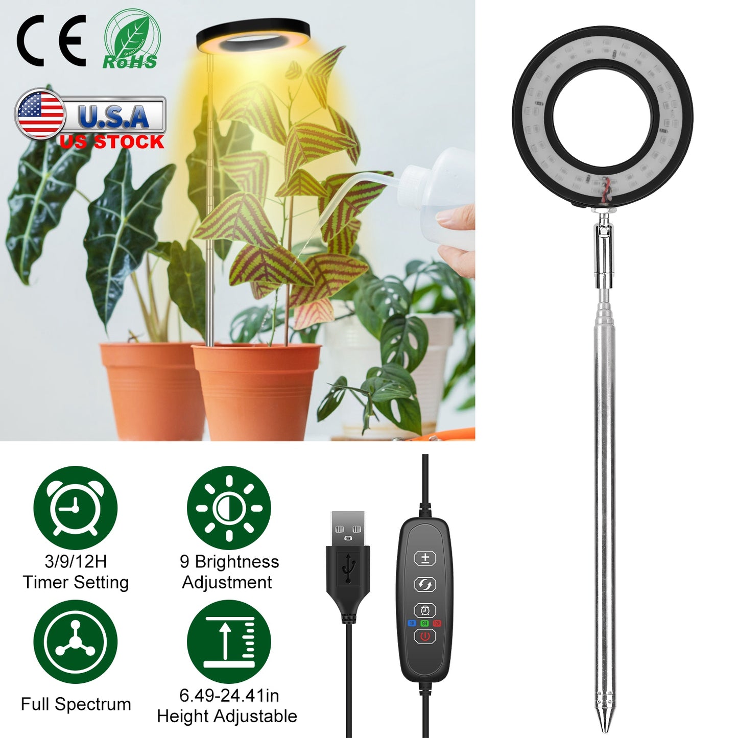 LED Plant Grow Light with Auto Timer & Adjustable Height