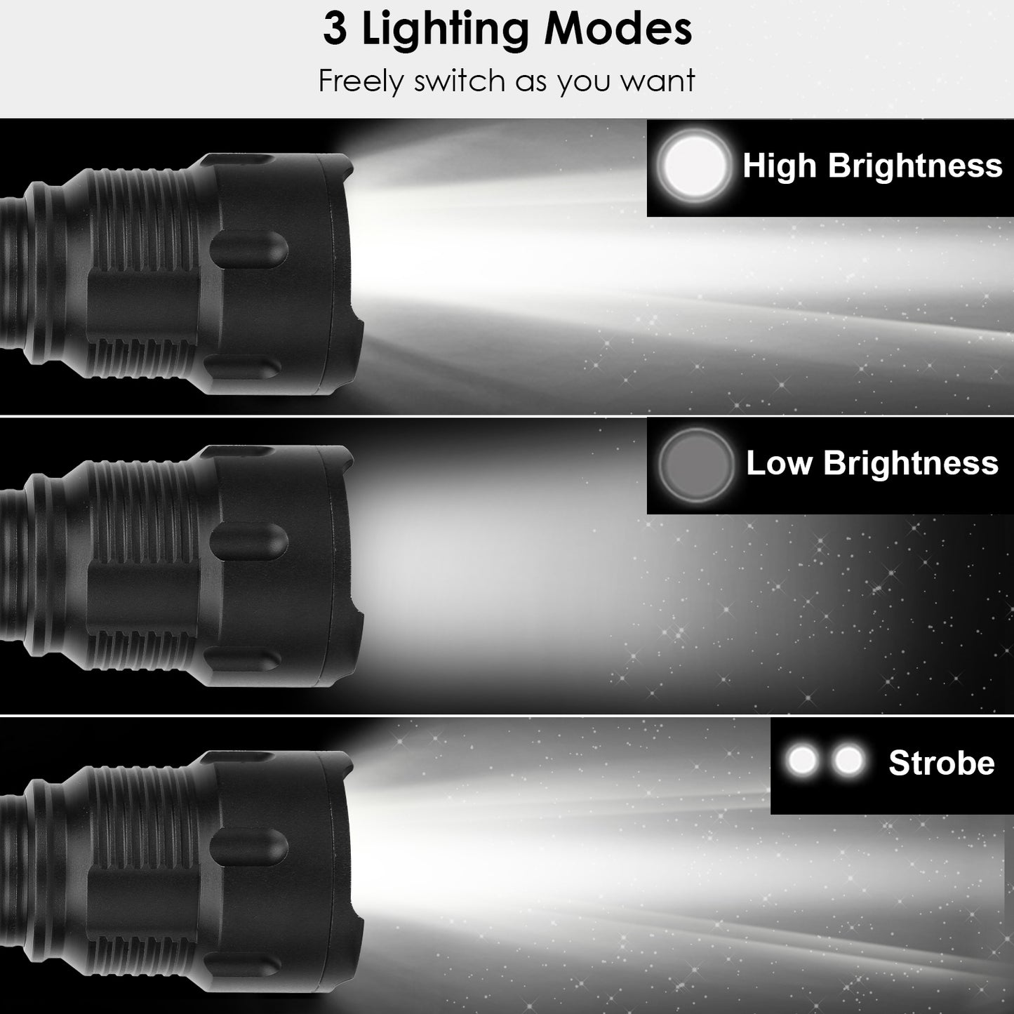 Rechargeable LED Flashlight with Zoomable Focus & 3 Modes