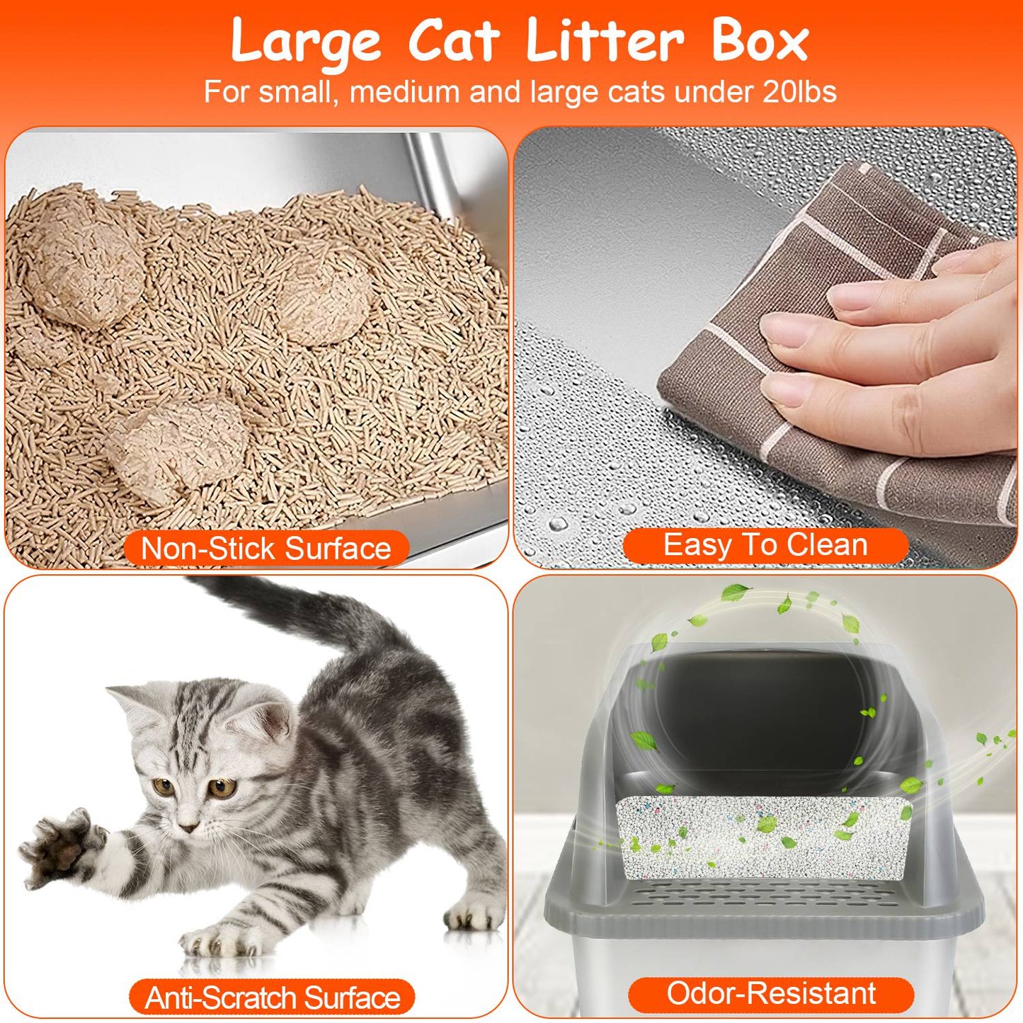 Enclosed Stainless Steel Cat Litter Box with Lid - Large
