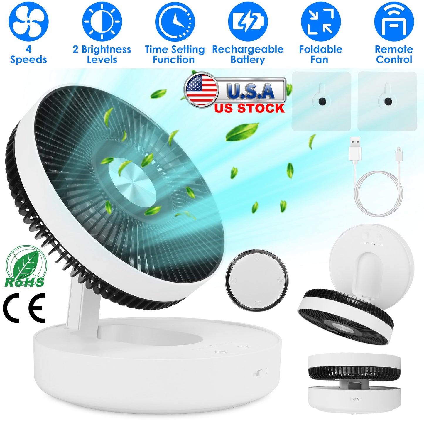 Rechargeable LED Desk Fan with Remote & Oscillation