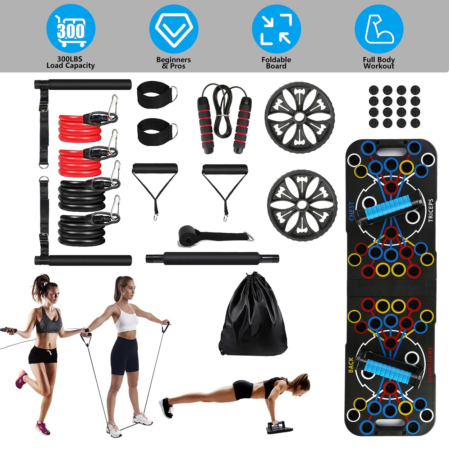 Push Up Board Home Gym Set with 15 Fitness Accessories