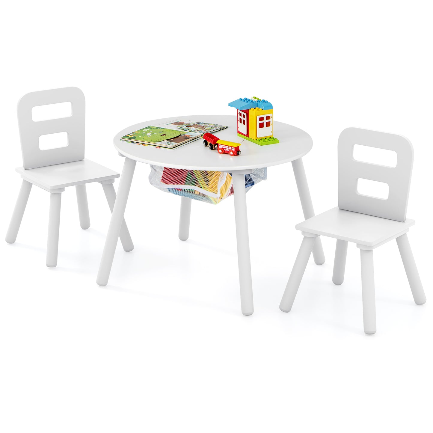 Kids Table and Chair Set with Mesh Storage - 3 Piece
