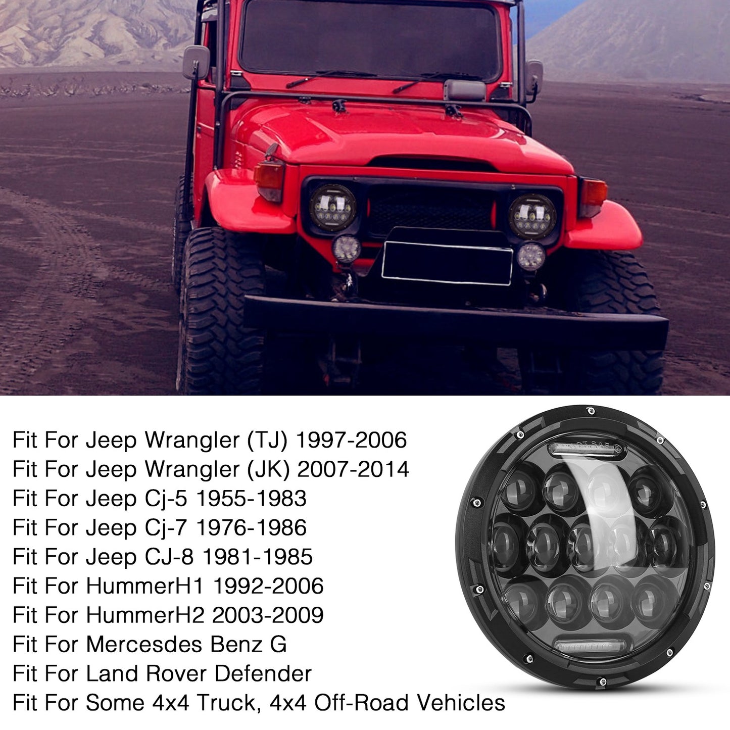 7 Inch Round LED Headlights 75W with DRL for Jeep Wrangler