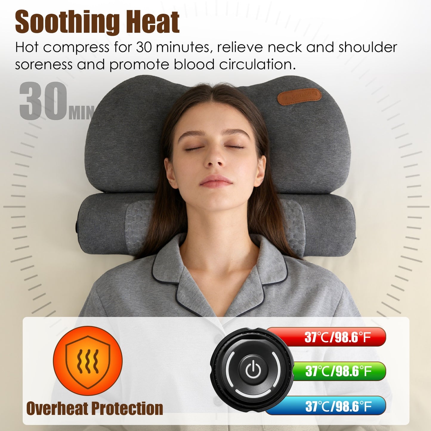 Heated Memory Foam Neck Pillow with 3-Level Heat Therapy