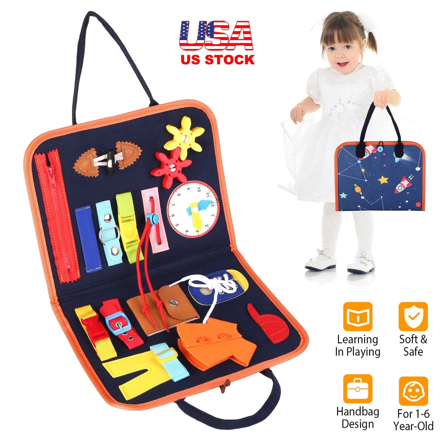 Busy Board Sensory Activity Toy for Toddlers Ages 1-6