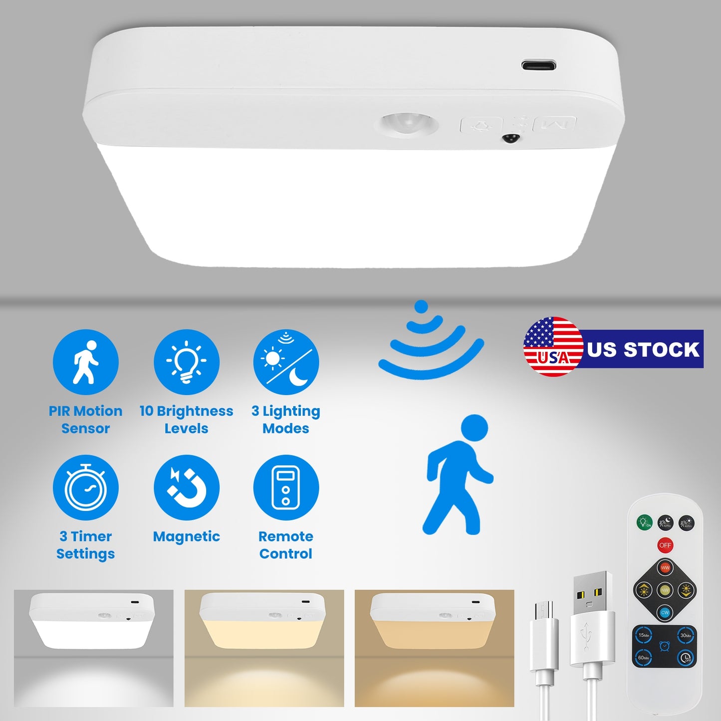 Motion Sensor Ceiling Light with Remote & Rechargeable Battery