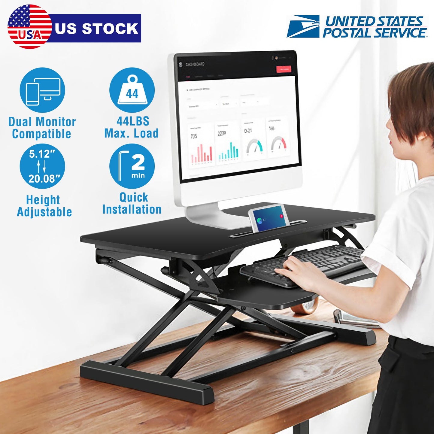 Standing Desk Converter with Dual Monitor Support