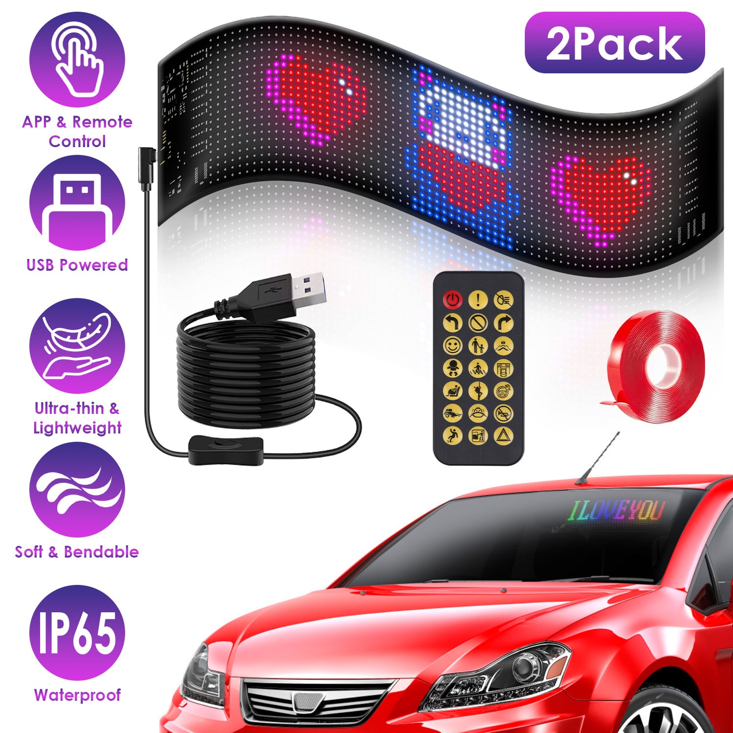 Programmable LED Car Sign with App Control 20x64 Matrix