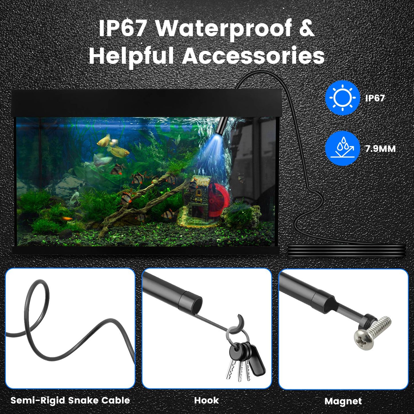 Endoscope Camera 1920P HD Waterproof with Dual Lens & 16.4ft Cable