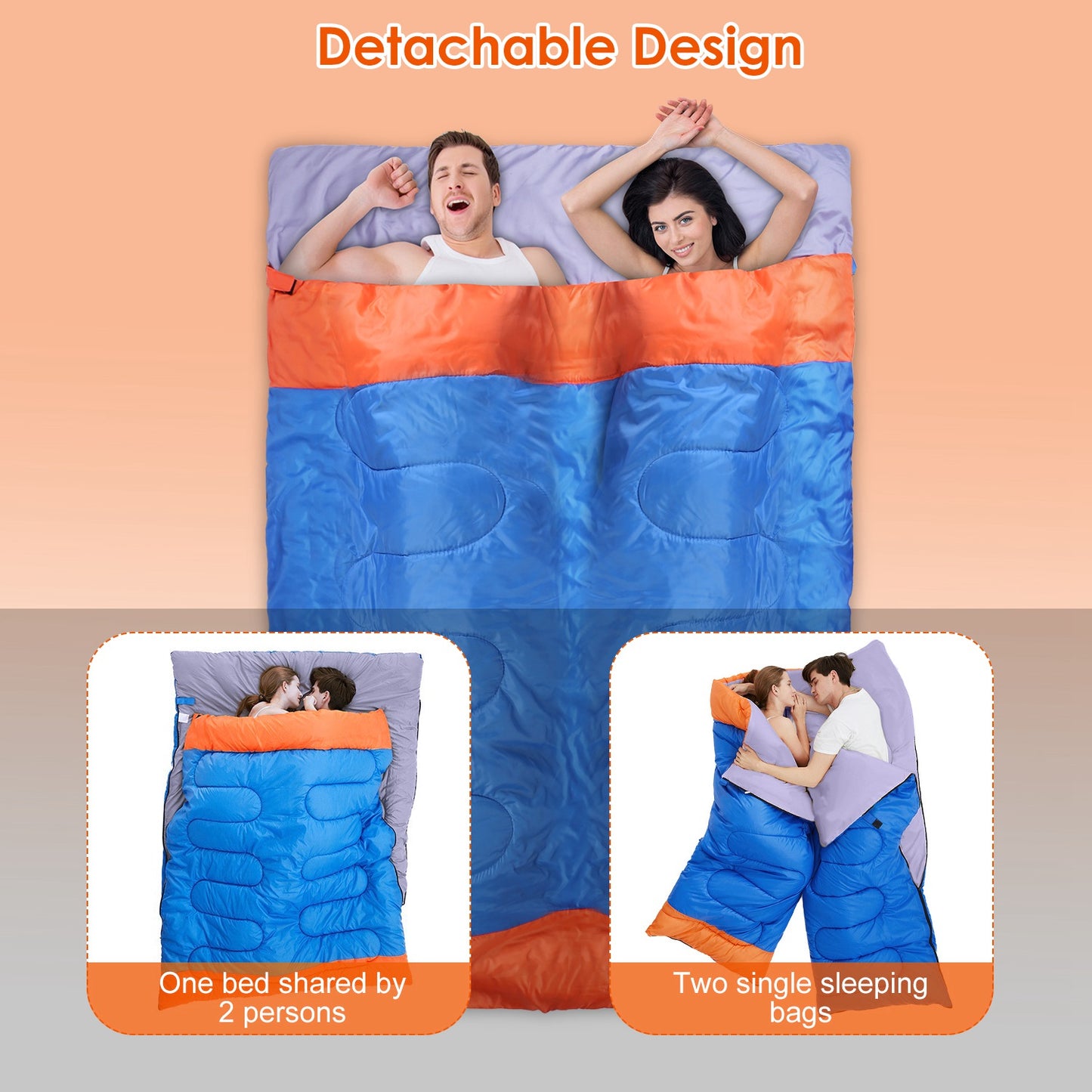 Double Sleeping Bag for 2-3 People - Water Resistant Cotton
