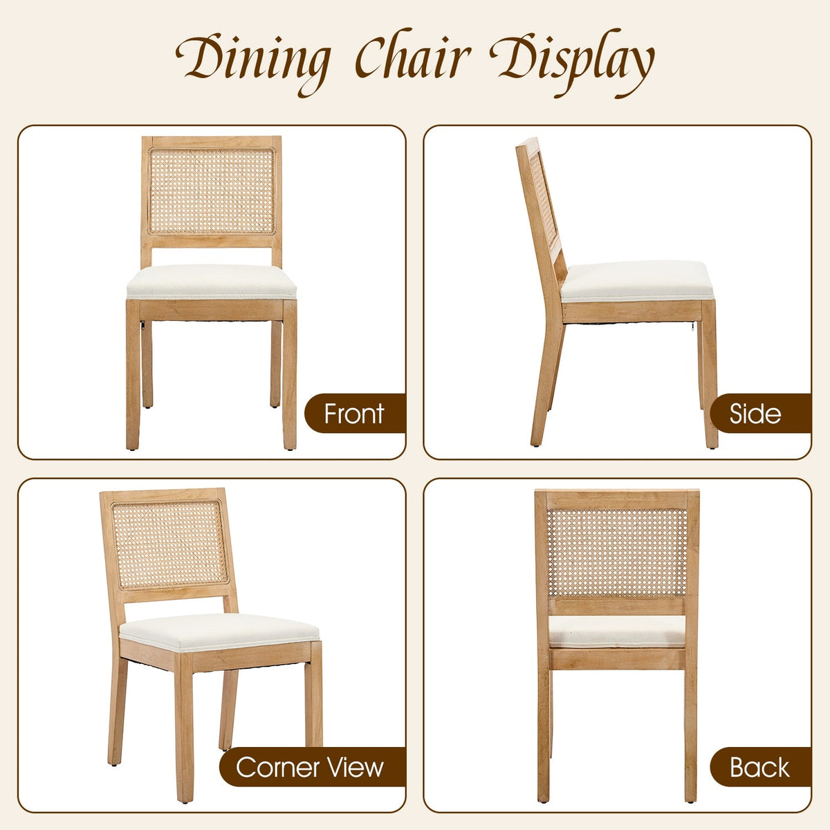 French Oval Rattan Back Dining Chairs Set of 2 - Solid Wood