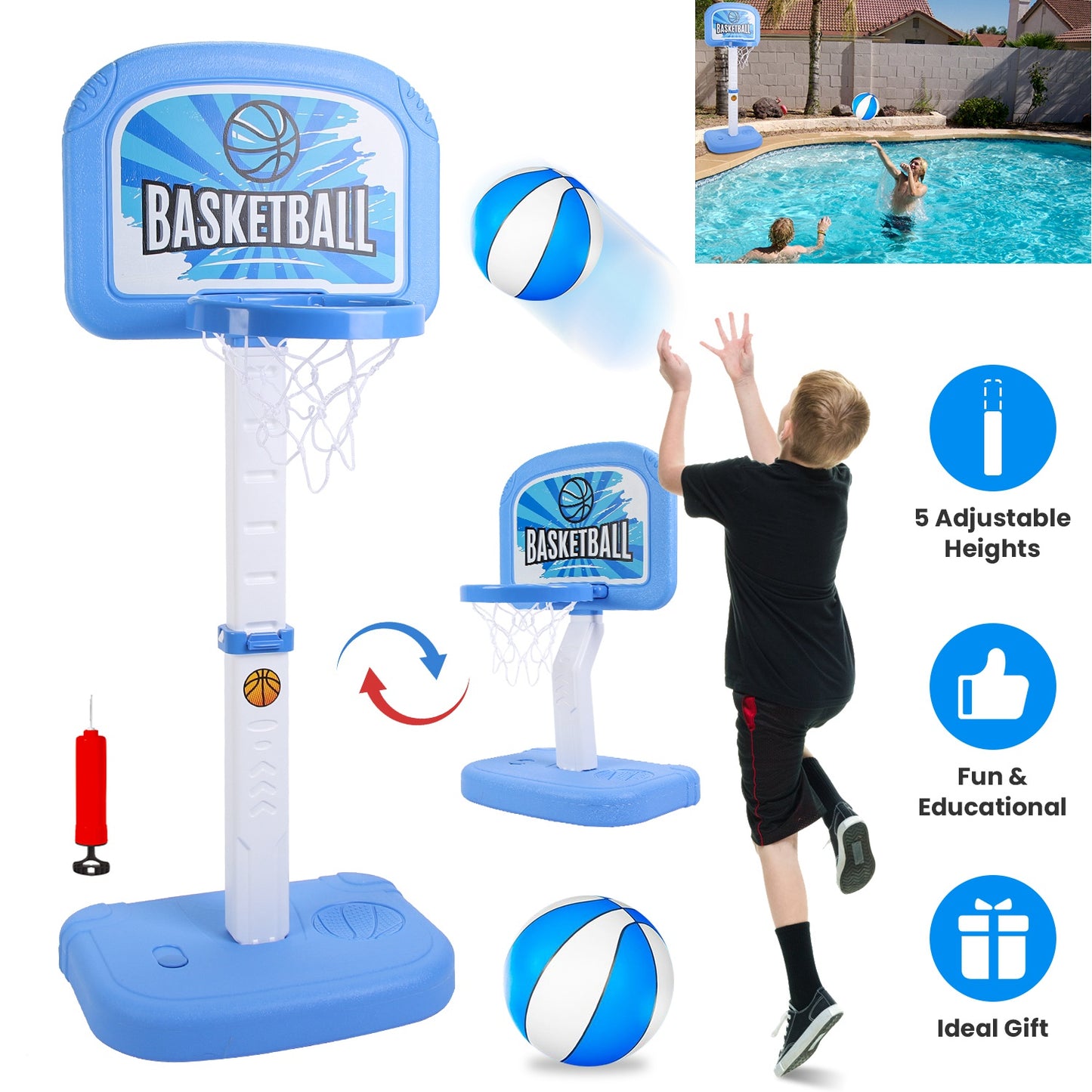 Poolside Basketball Hoop Set with Adjustable Height