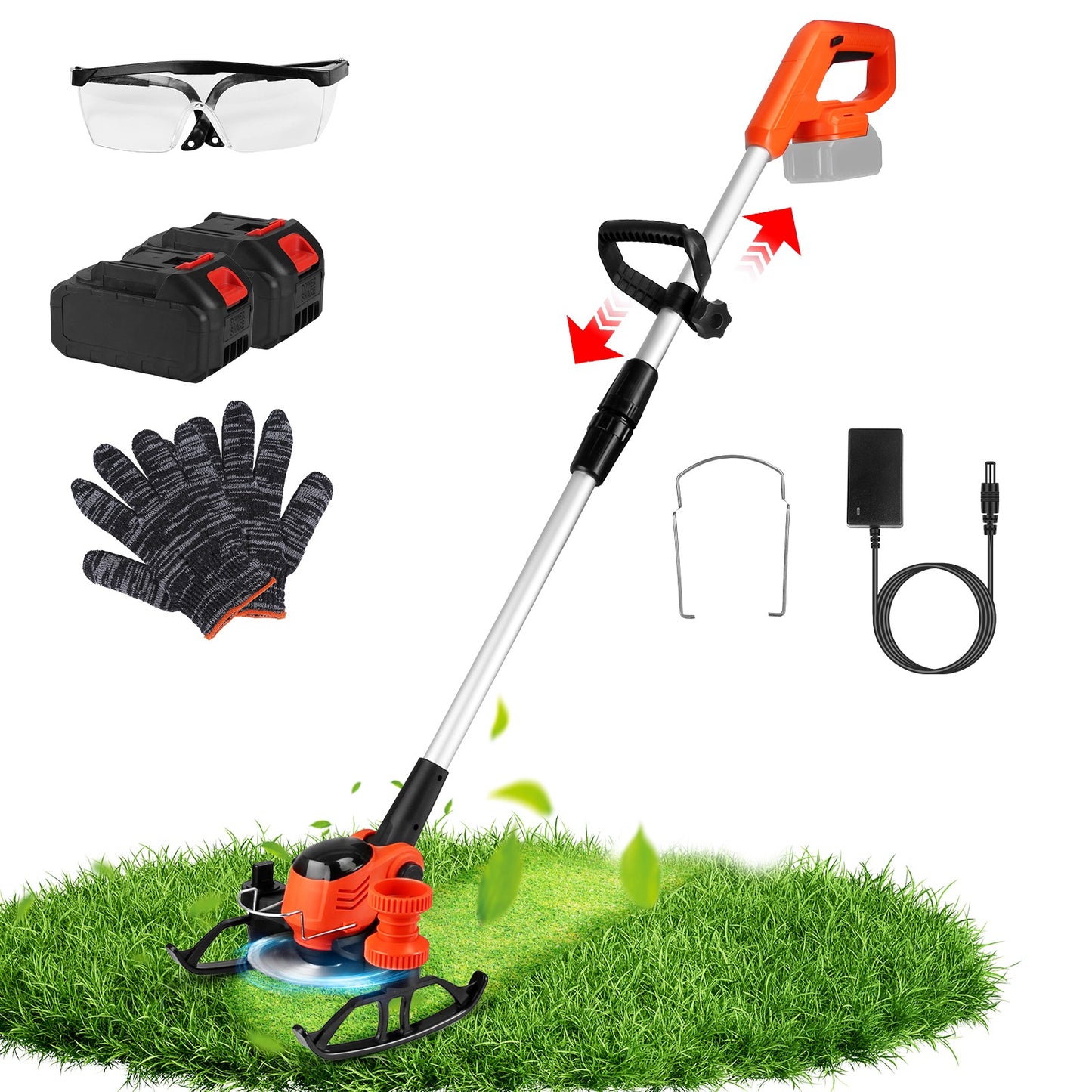 Cordless Grass Trimmer with Wheels & 2 Batteries