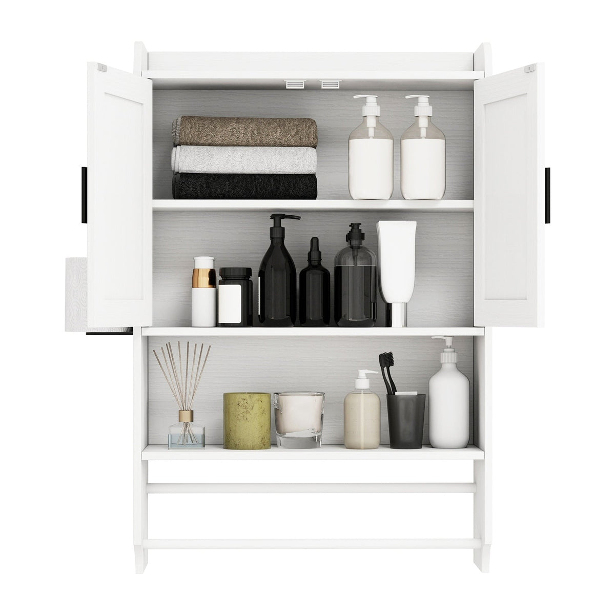 Wall Mounted Bathroom Cabinet with Towel Bar & Toilet Paper Holder