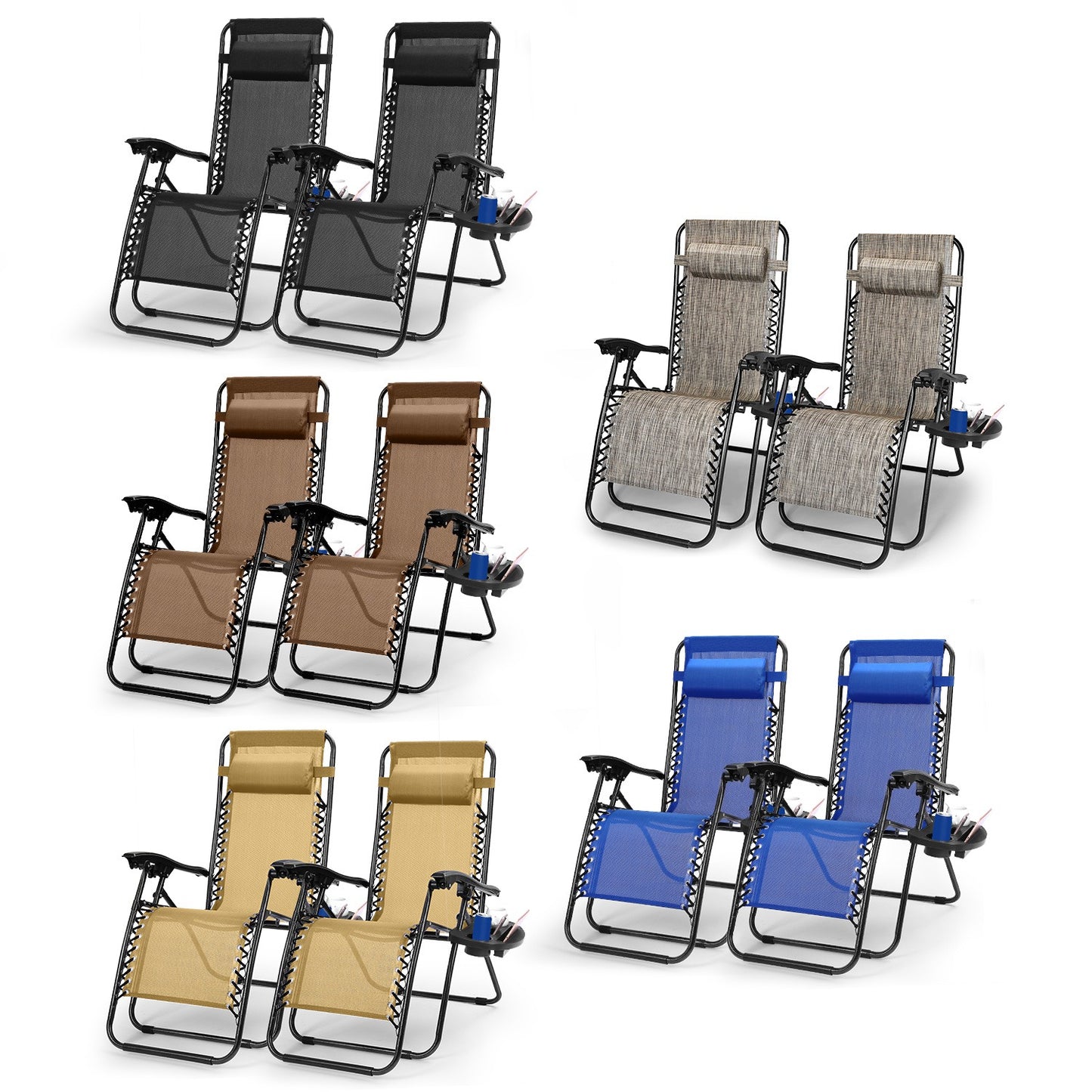 Zero Gravity Lounge Chair Set with Side Trays (2-Pack)