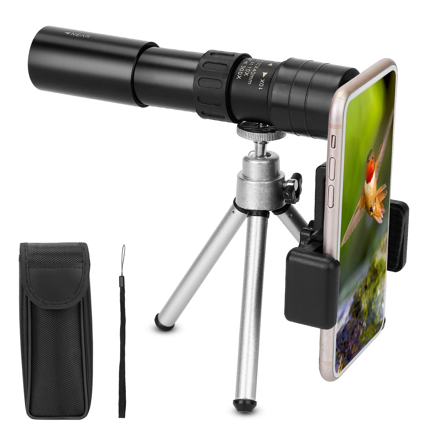 Monocular Telescope 10X-300X Zoom with Phone Holder & Tripod