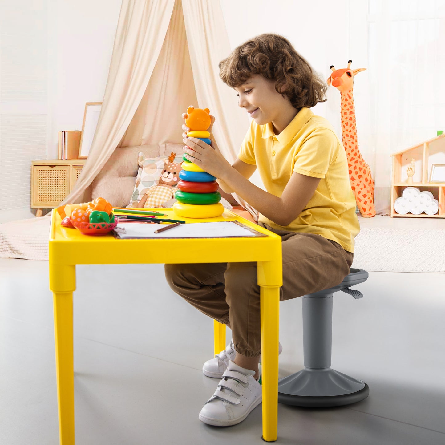 Adjustable Active Learning Wobble Stool with Cushion Seat