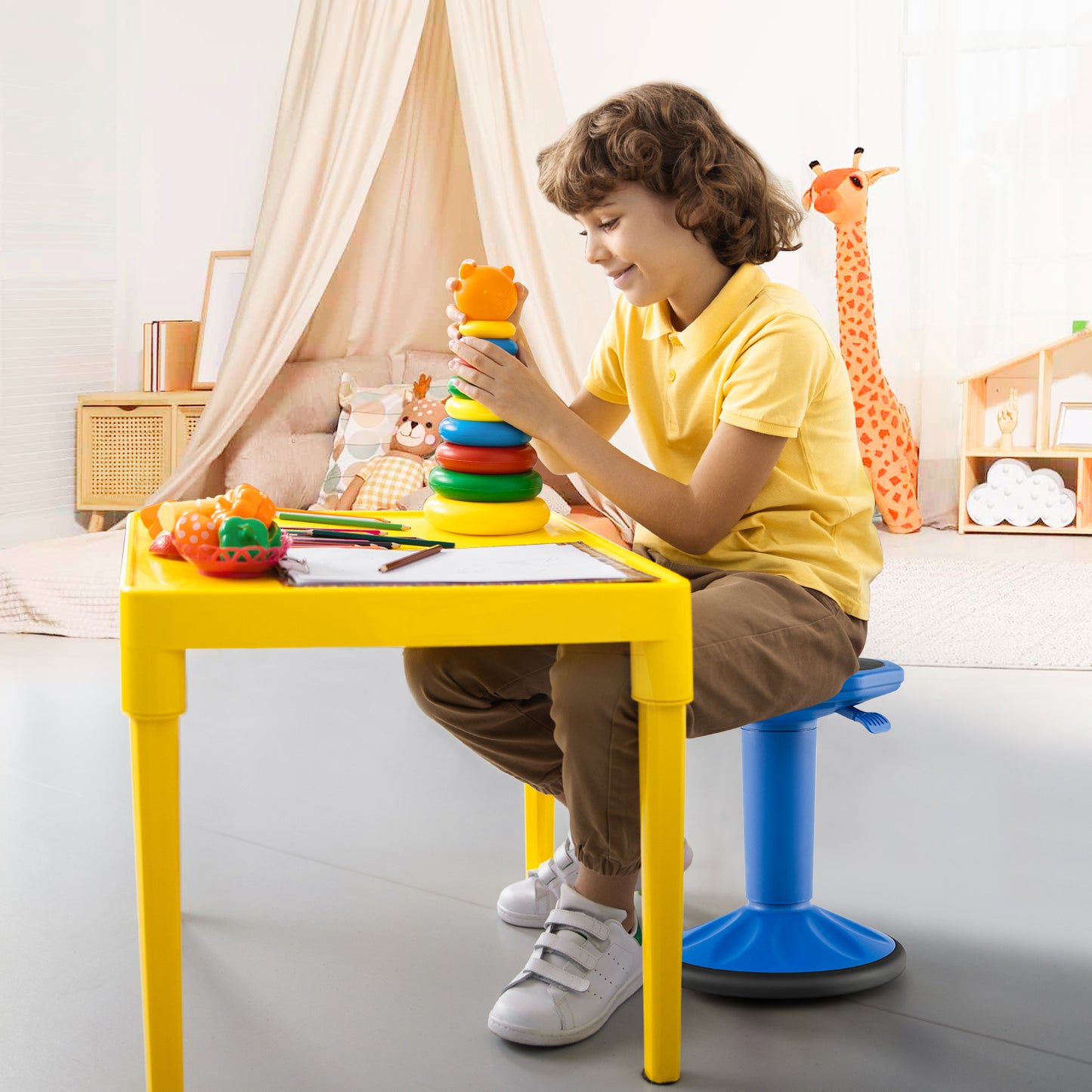 Adjustable Active Learning Wobble Stool with Cushion Seat