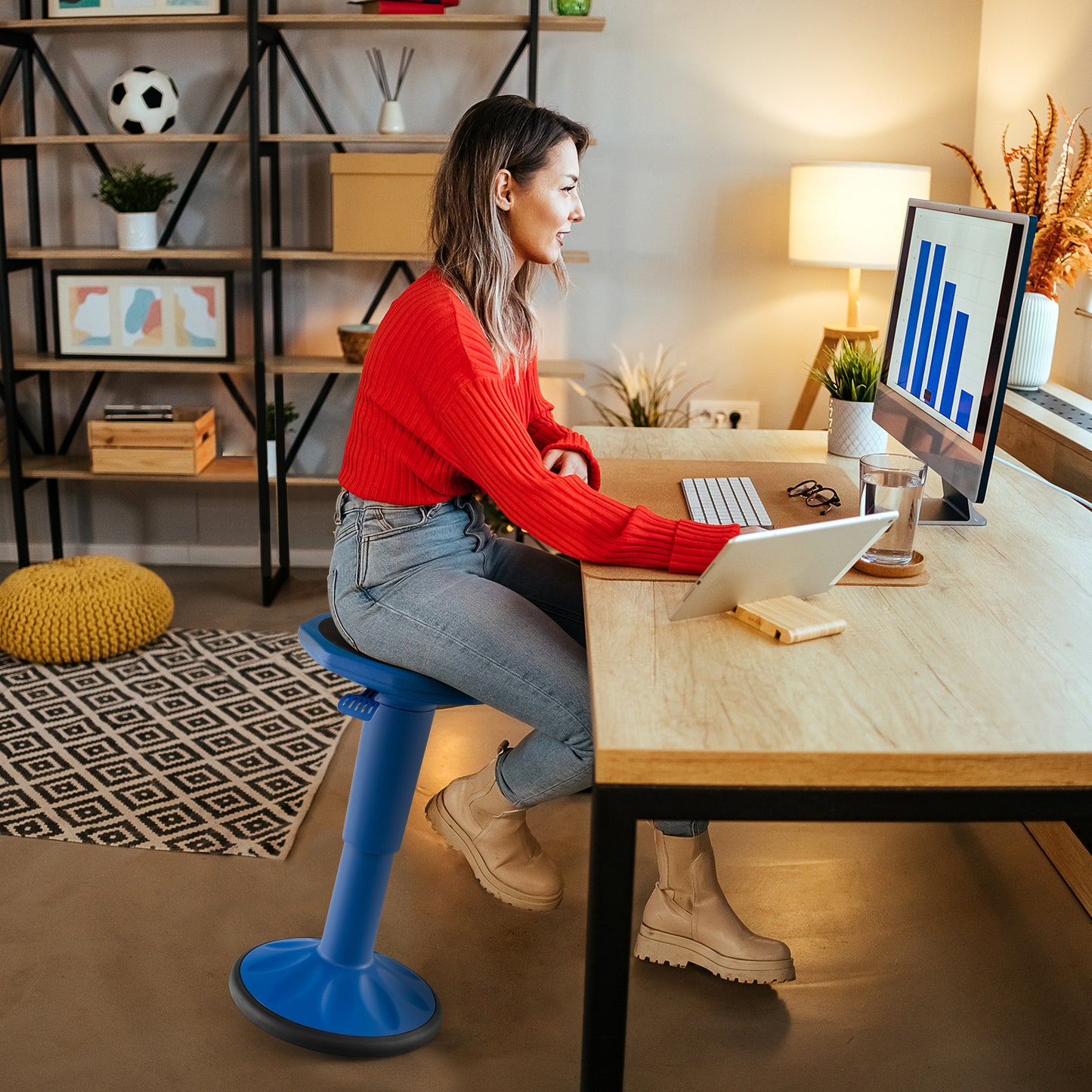 Adjustable Active Learning Wobble Stool with Cushion Seat