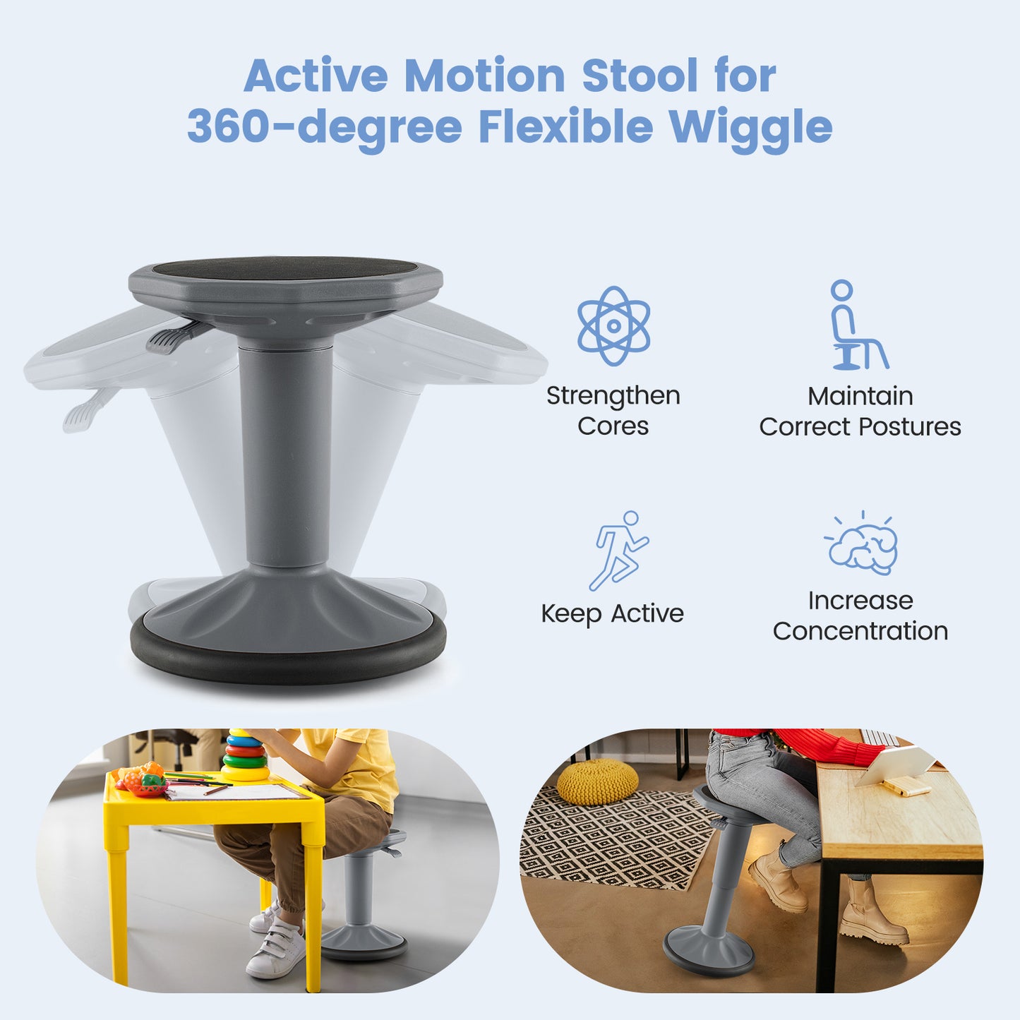 Adjustable Active Learning Wobble Stool with Cushion Seat
