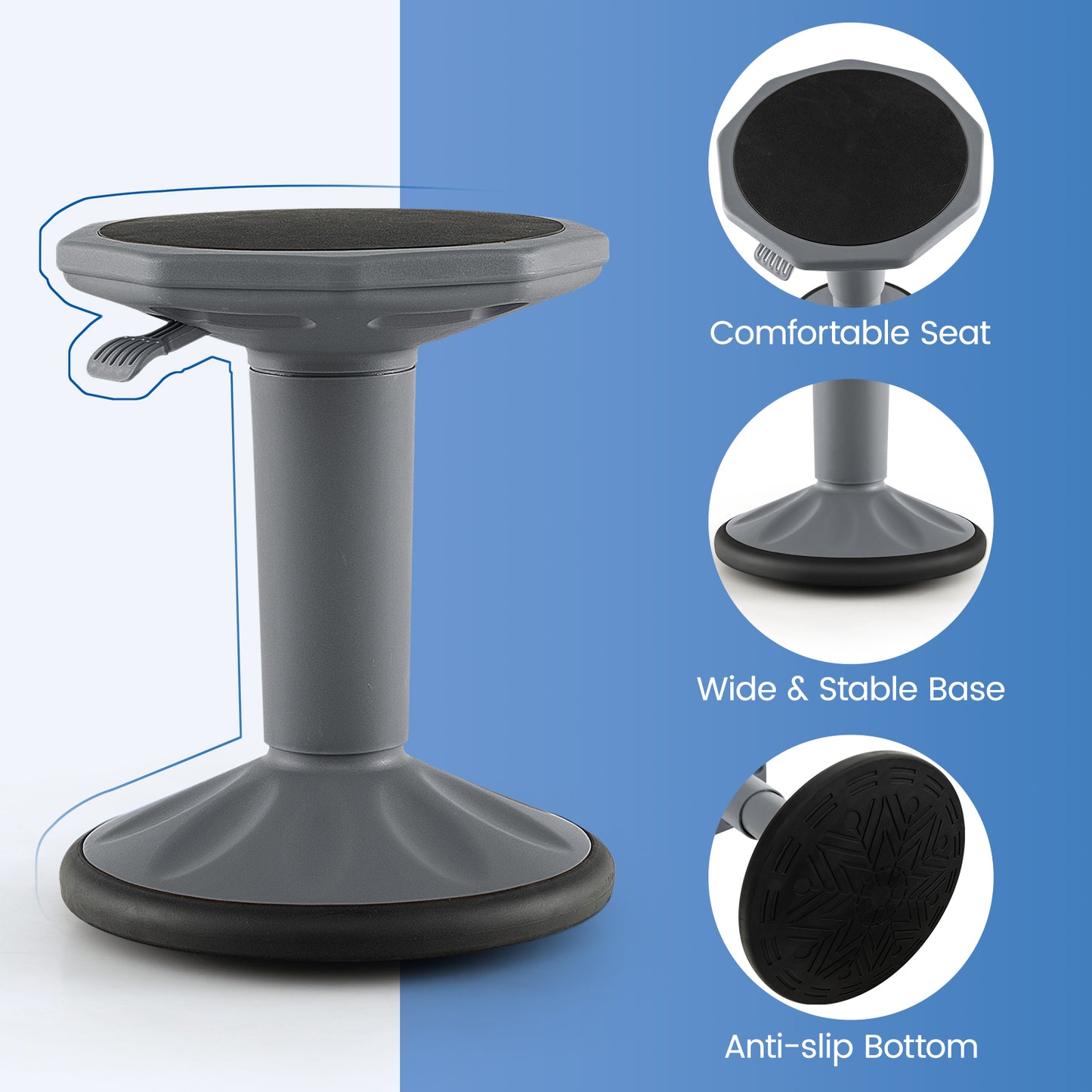 Adjustable Active Learning Wobble Stool with Cushion Seat