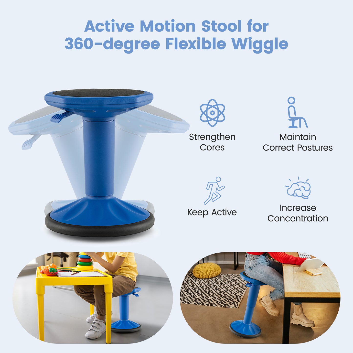 Adjustable Active Learning Wobble Stool with Cushion Seat
