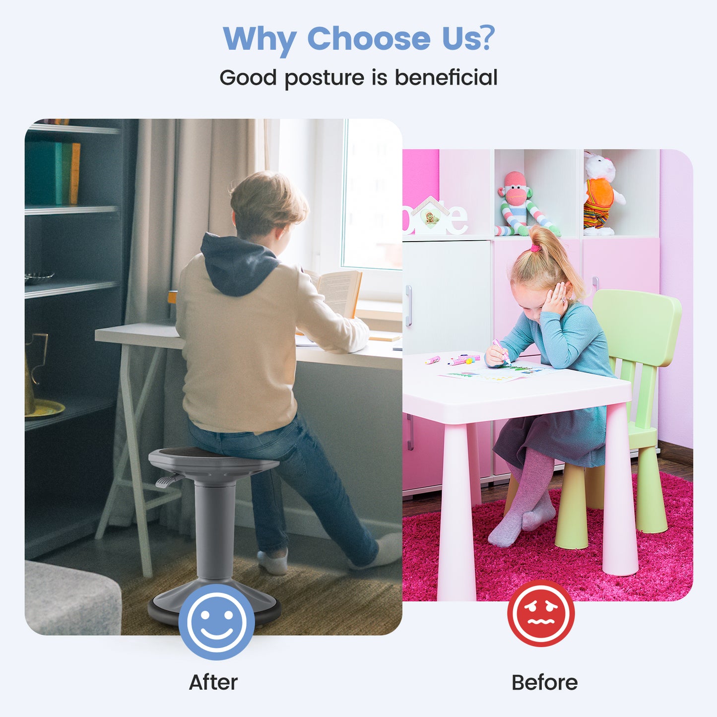 Adjustable Active Learning Wobble Stool with Cushion Seat