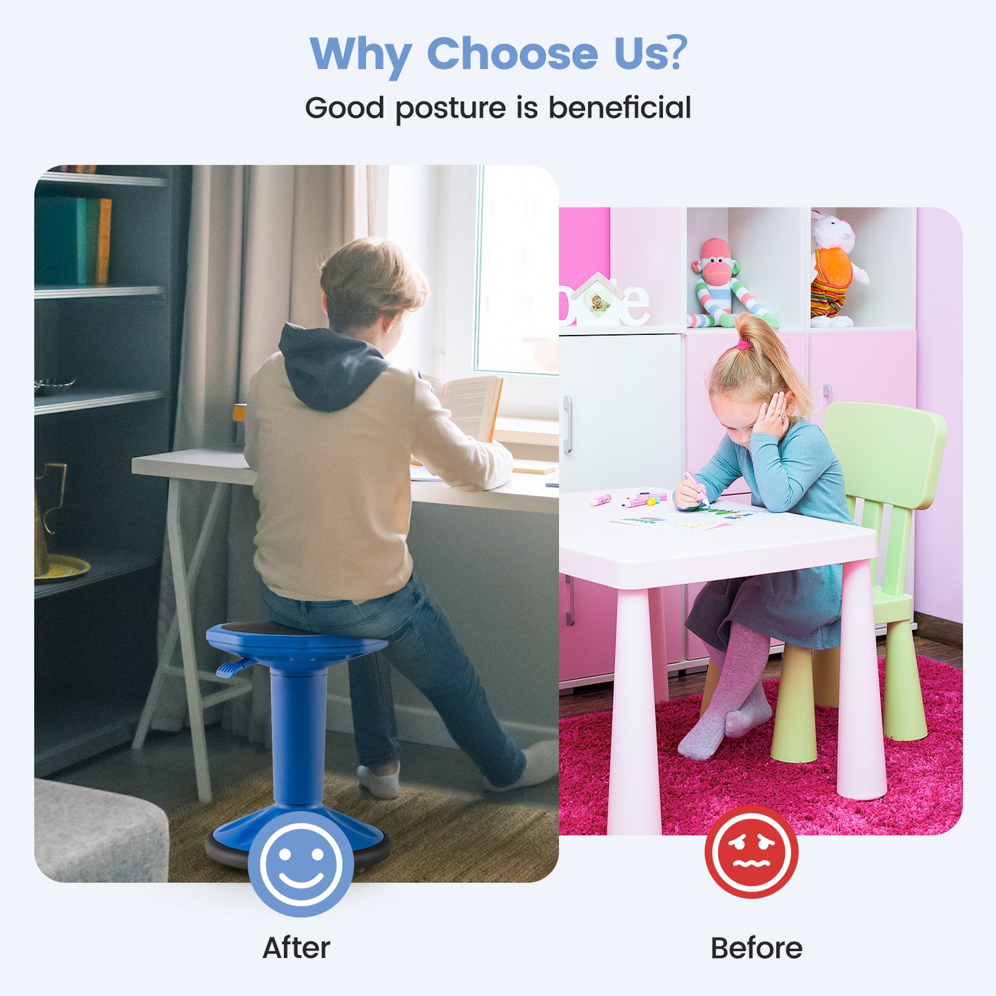 Adjustable Active Learning Wobble Stool with Cushion Seat