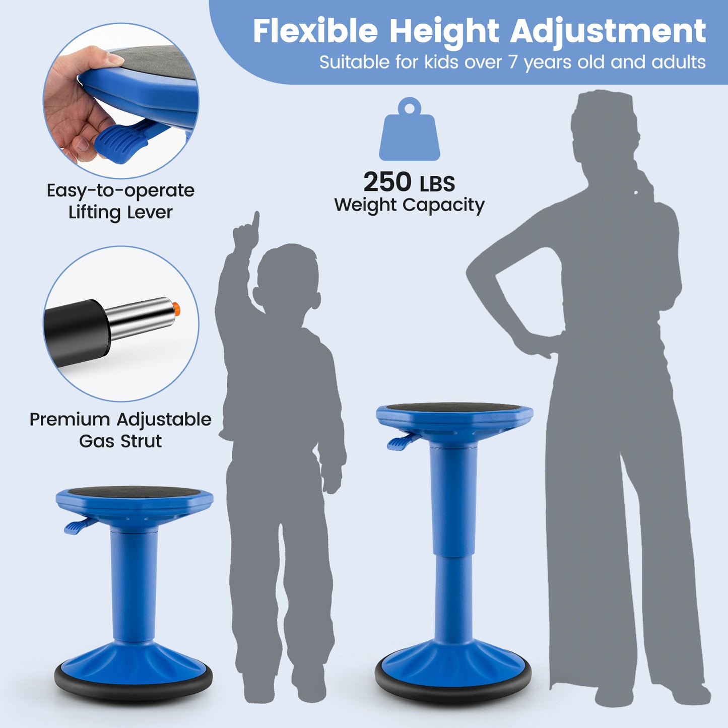 Adjustable Active Learning Wobble Stool with Cushion Seat