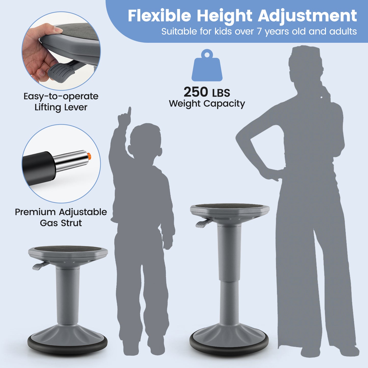 Adjustable Active Learning Wobble Stool with Cushion Seat