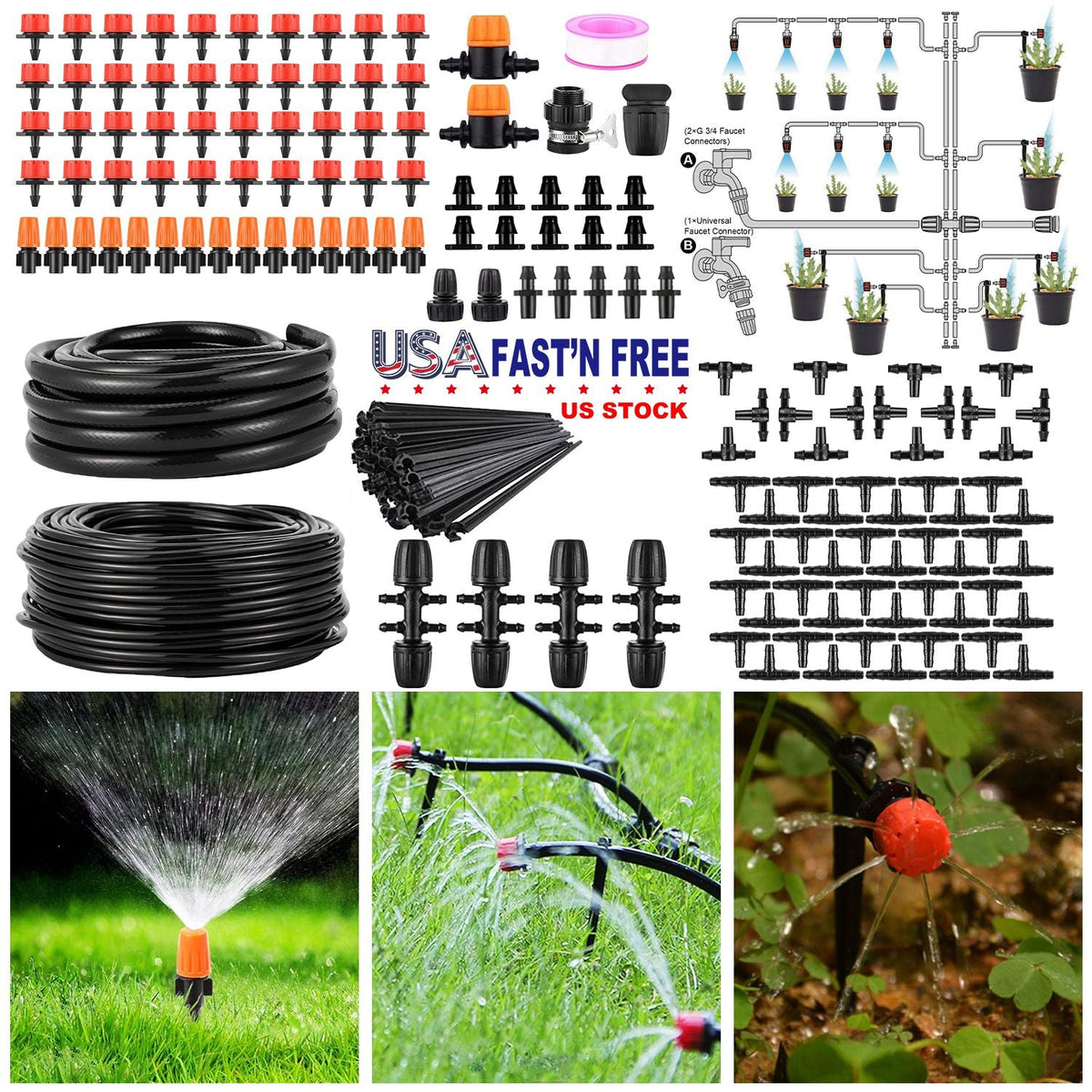 Drip Irrigation Kit Automatic Garden Irrigation System Misting Plant Watering Drip Kit for Garden Greenhouse Flower Bed Patio Lawn