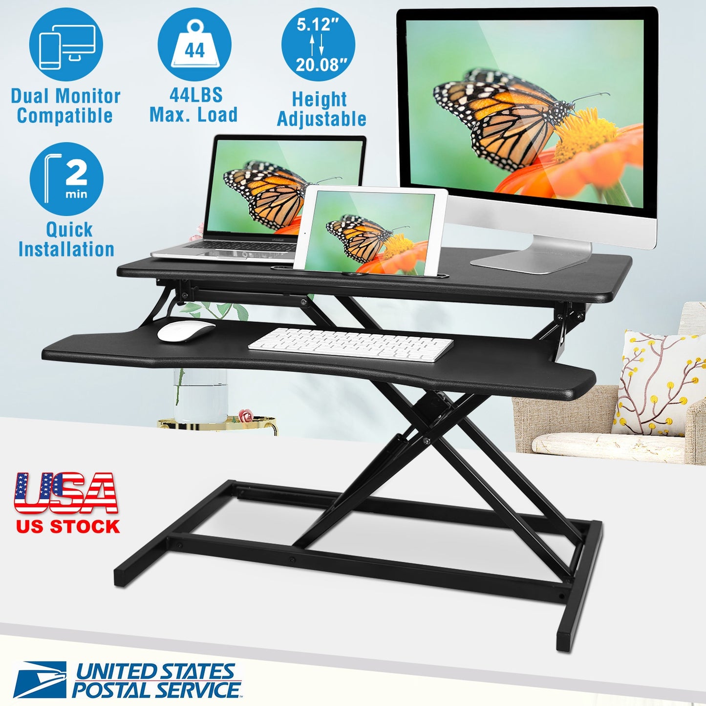 Standing Desk Converter with Dual Monitor Support