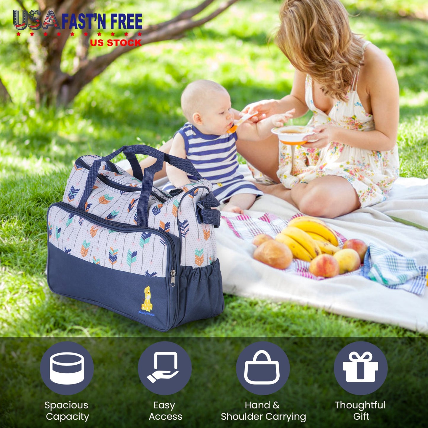 5-Piece Diaper Bag Set with Bottle Bag and Changing Pad