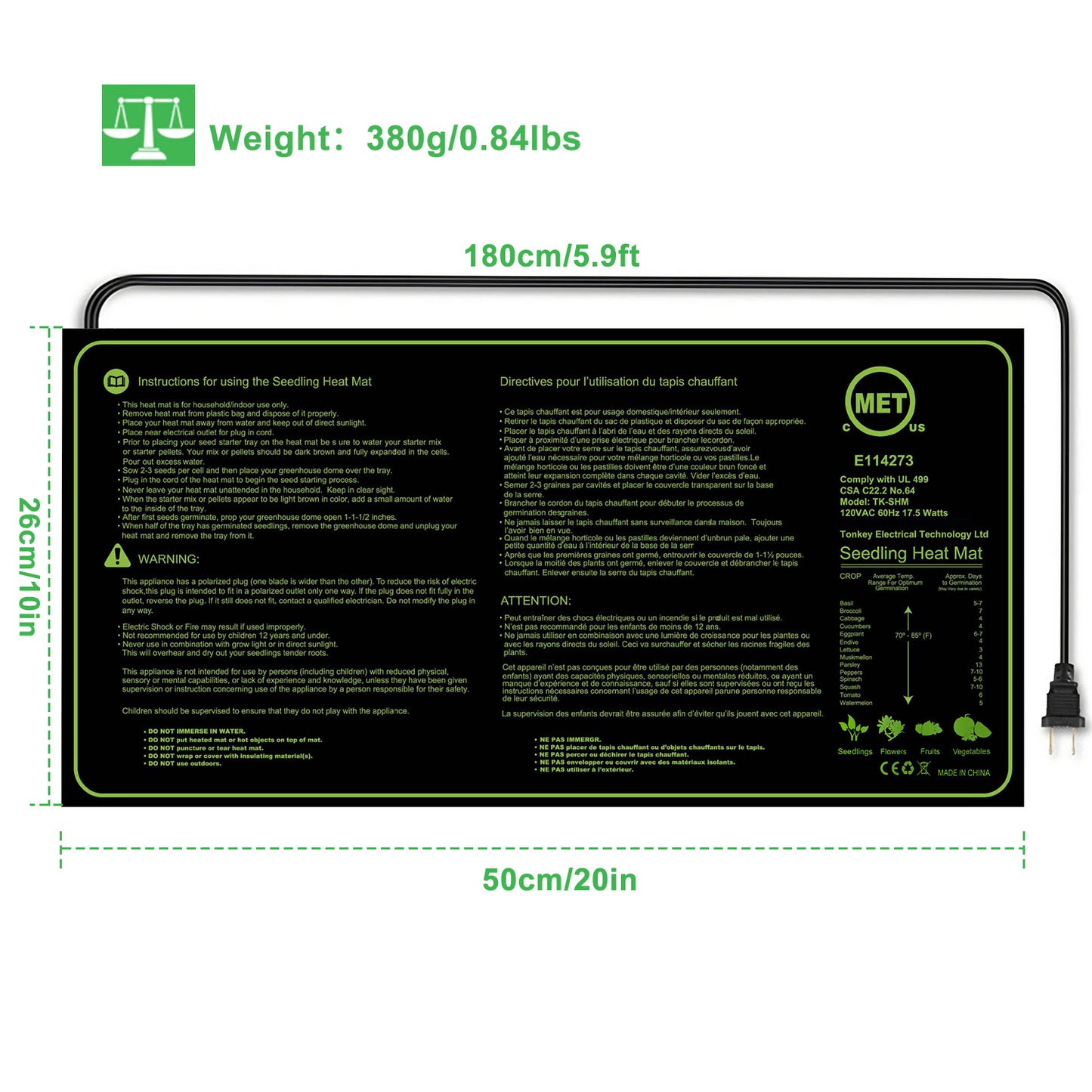 Seedling Heat Mat 10x20 Waterproof for Seed Germination