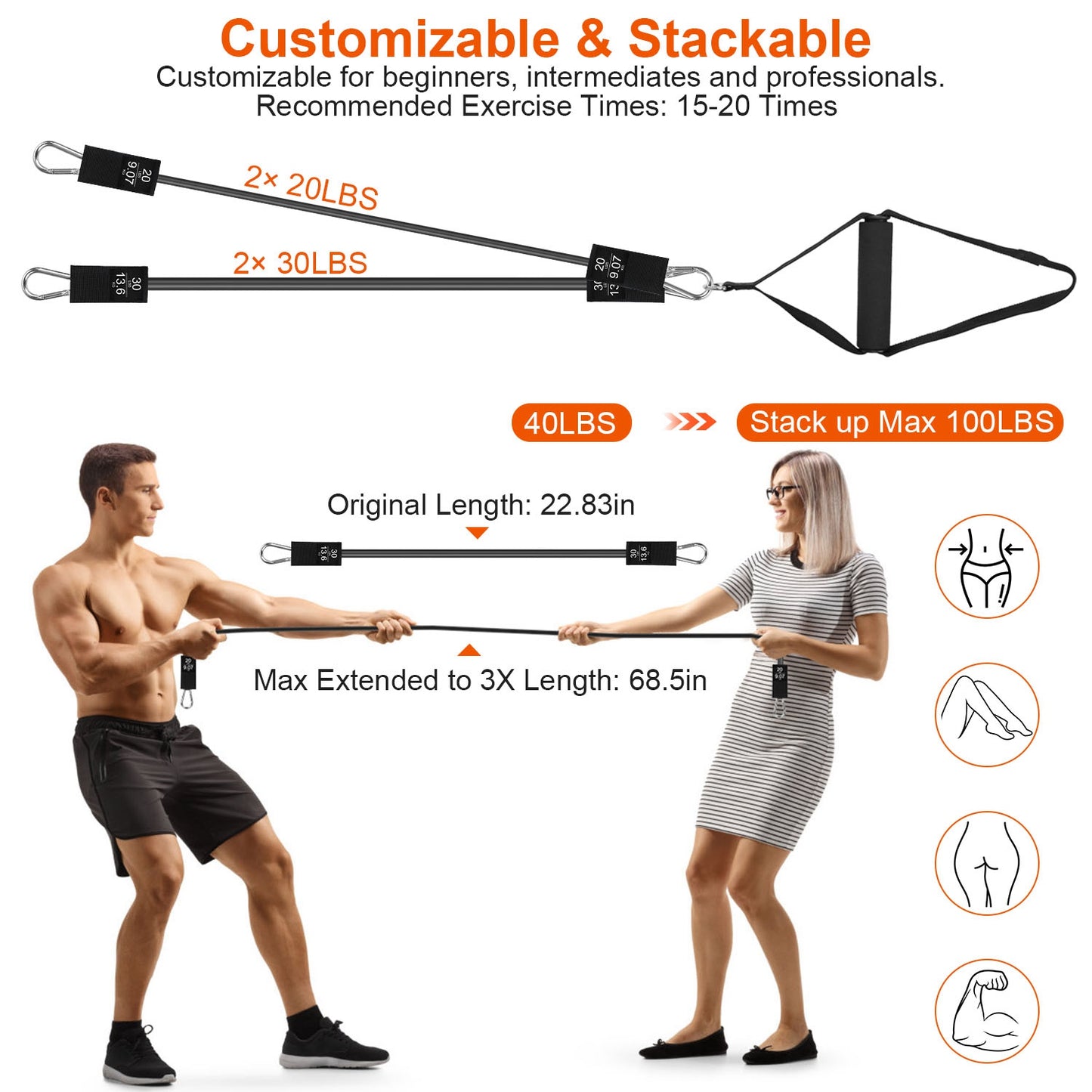Pilates Bar Kit with 100LBS Resistance Bands & Accessories